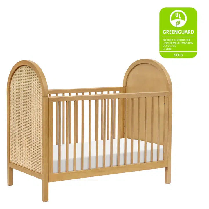 Babyletto Bondi Cane 3-in-1 Convertible Crib in Honey Finish with Natural Cane Weave - Modern Nursery Essential for Newborns to Toddlers