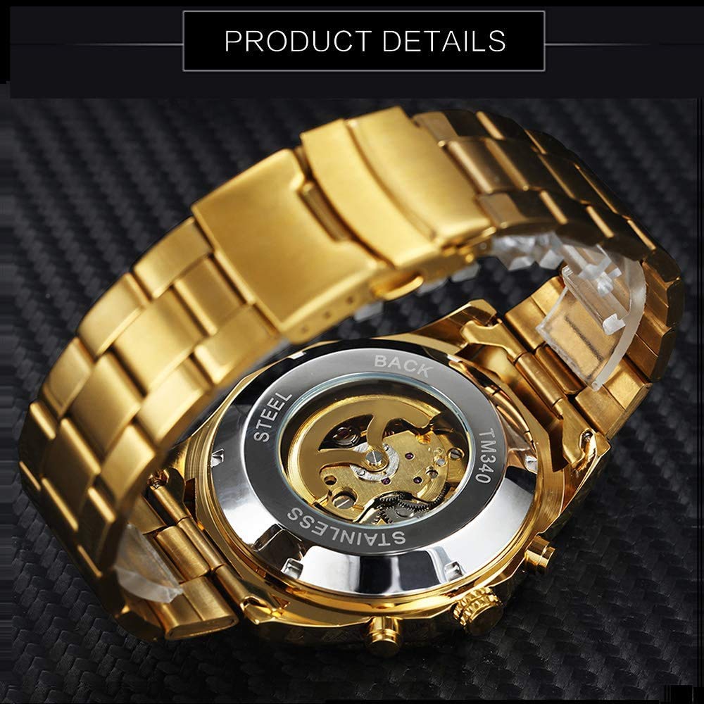 Luxury Automatic Mechanical Skeleton Watch for Men - Gold & Silver Stainless Steel Classic Wristwatch | Perfect for Business, Formal Events & Everyday Wear
