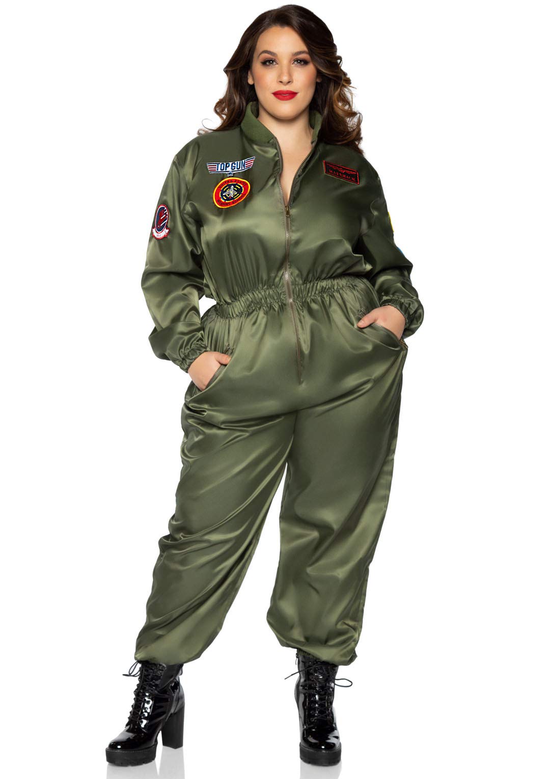 Leg Avenue Women's Top Gun Flight Suit Costume - Official Licensed Maverick Jumpsuit for Halloween, Cosplay & Movie Theme Parties