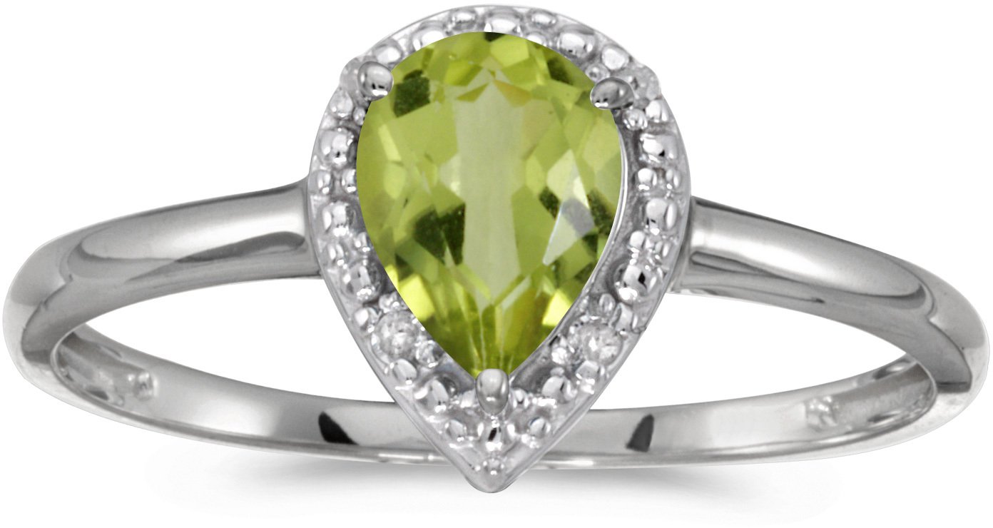 10K White Gold Pear Peridot and Diamond Ring for Women | Elegant Birthstone Jewelry Gift for Anniversary, Engagement & Special Occasions