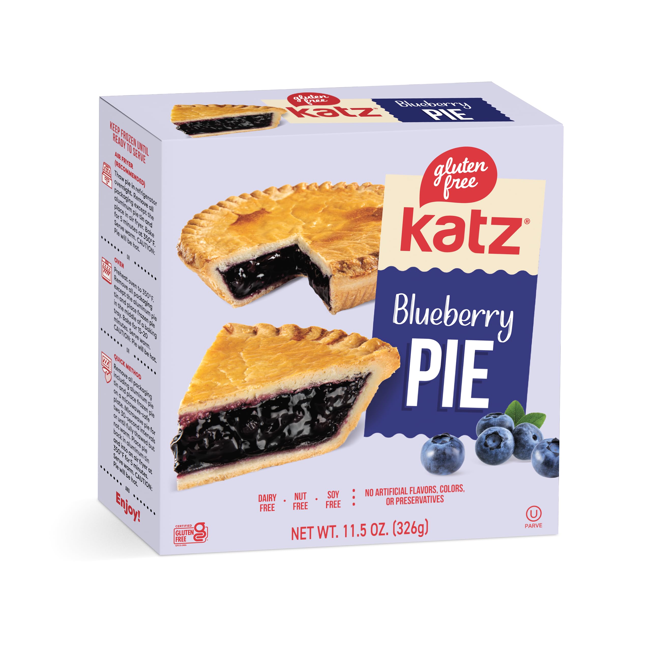 Katz Gluten Free Blueberry Pie - Dairy Free, Nut Free, Soy Free, Kosher Certified (11.5 oz) - Perfect for Snacks, Desserts & Special Diets