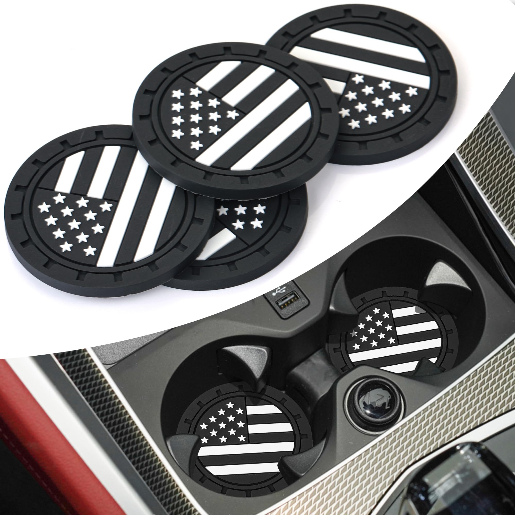 4 Pack Non-Slip Shockproof Car Cup Coasters - 2.75 Inch Universal Drink Mats for Car, SUV, Truck - Durable Auto Interior Accessories (Black) - Perfect for Road Trips, Commuting & Preventing Spills