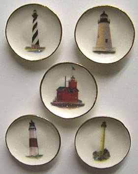Lighthouse Plates Set of 5 - Miniature Dollhouse Accessories for DIY Crafts & Home Decor | Perfect for Fairy Gardens, Miniature Displays & Collectors