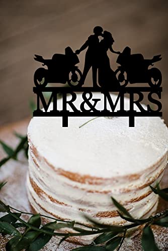 Funny Motorcycle Wedding Cake Topper - Bride & Groom Kissing for Biker Weddings