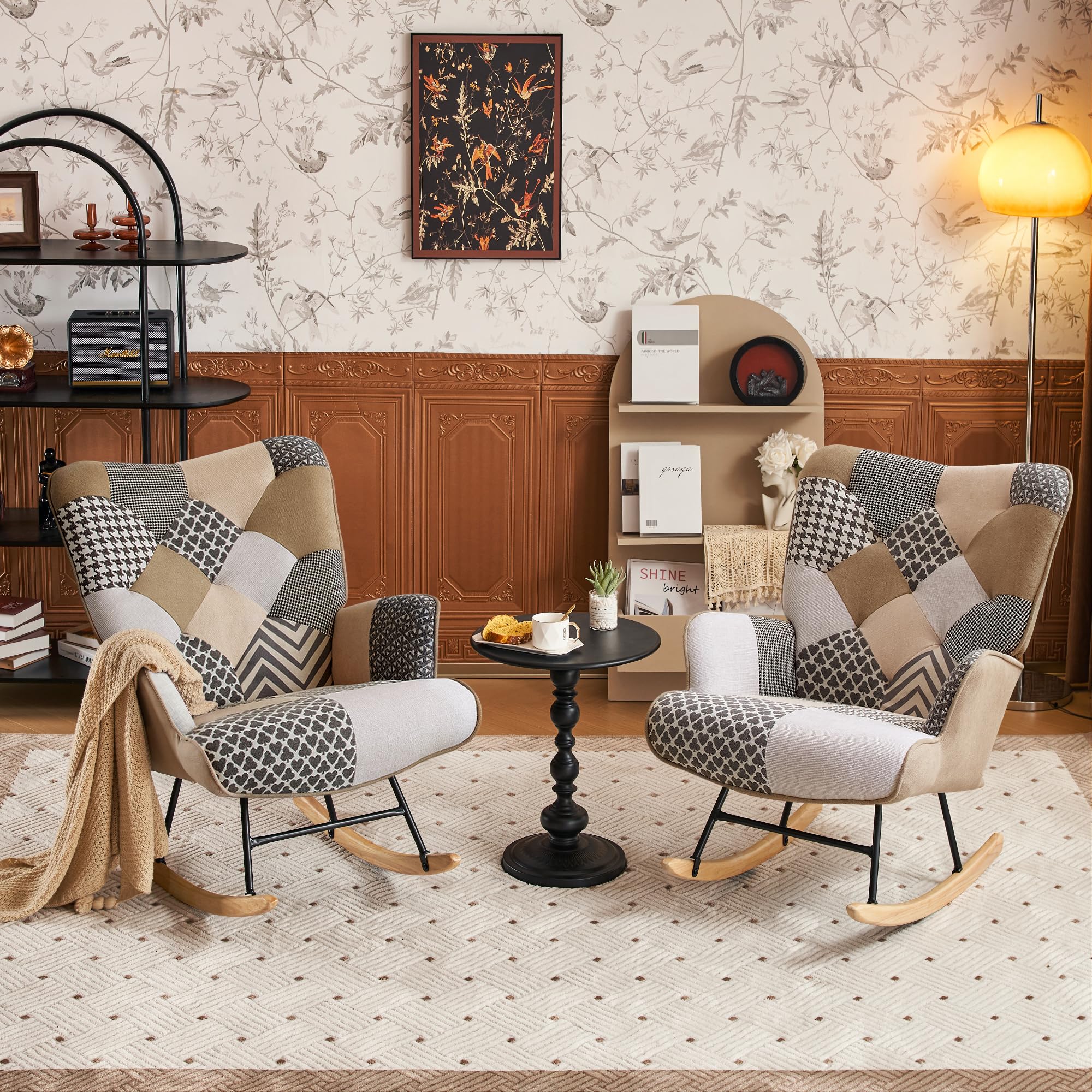 Comfortable High Back Glider Rocking Chair with Wooden Legs - Nursery, Living Room & Bedroom Accent Chair - Perfect for Nursing, Reading & Relaxing (Gray)