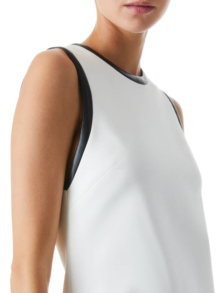 Coley Vegan Leather Dress for Women - Off White & Black | Stylish & Cruelty-Free Faux Leather Dress for Party, Office & Evening Wear