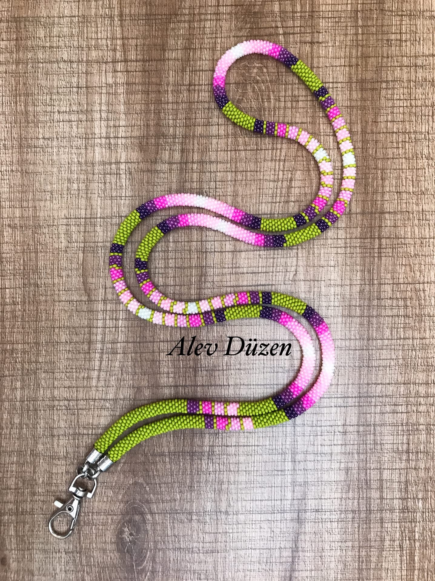 Extra Long Native Style Beaded Lanyard - Flower Beaded ID Badge Holder for Work, Events & School | Pink American Native Card Holder with Beaded Design