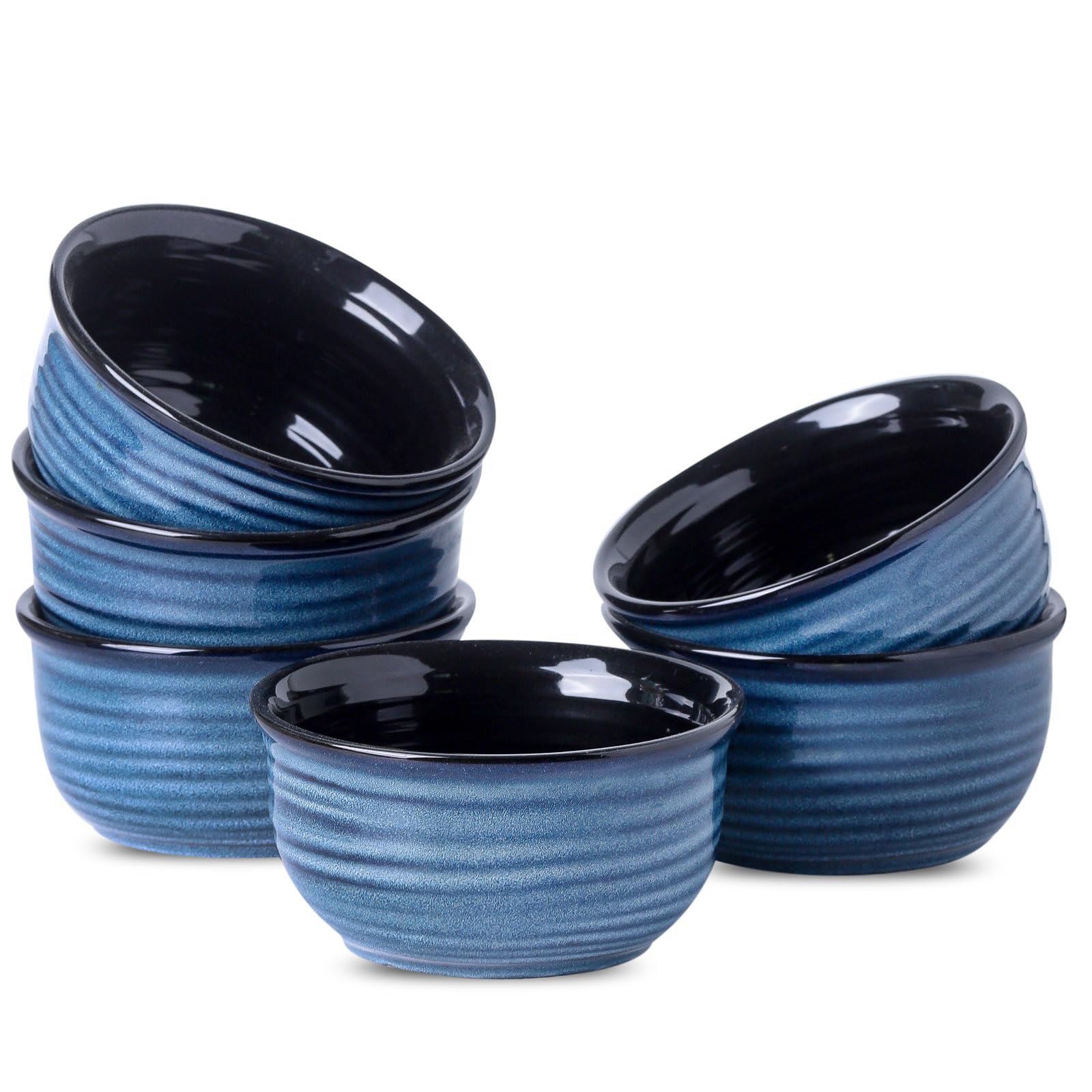 MEKY 20oz Ceramic Soup Bowls - Set of 6 Stackable Microwave & Dishwasher Safe Bowls for Cereal, Pasta, Oatmeal, Rice & Ice Cream - Elegant Durable Kitchenware for Dining, Entertaining & Everyday Use - Blue