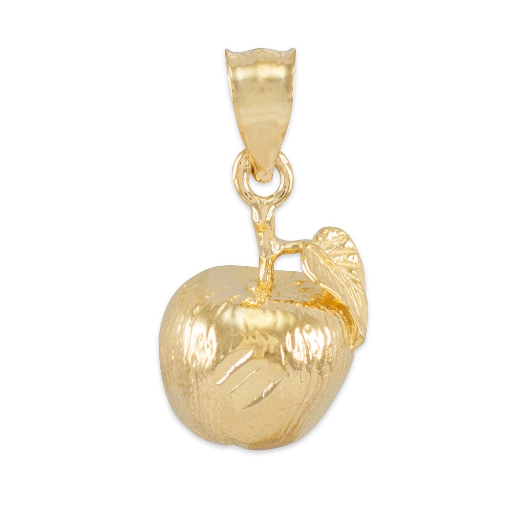 10K Yellow Gold Leaf & Fruit Charm Necklace - Elegant Apple Pendant for Women | Trendy High Polish Jewelry Gift for Birthday, Anniversary & Special Occasions