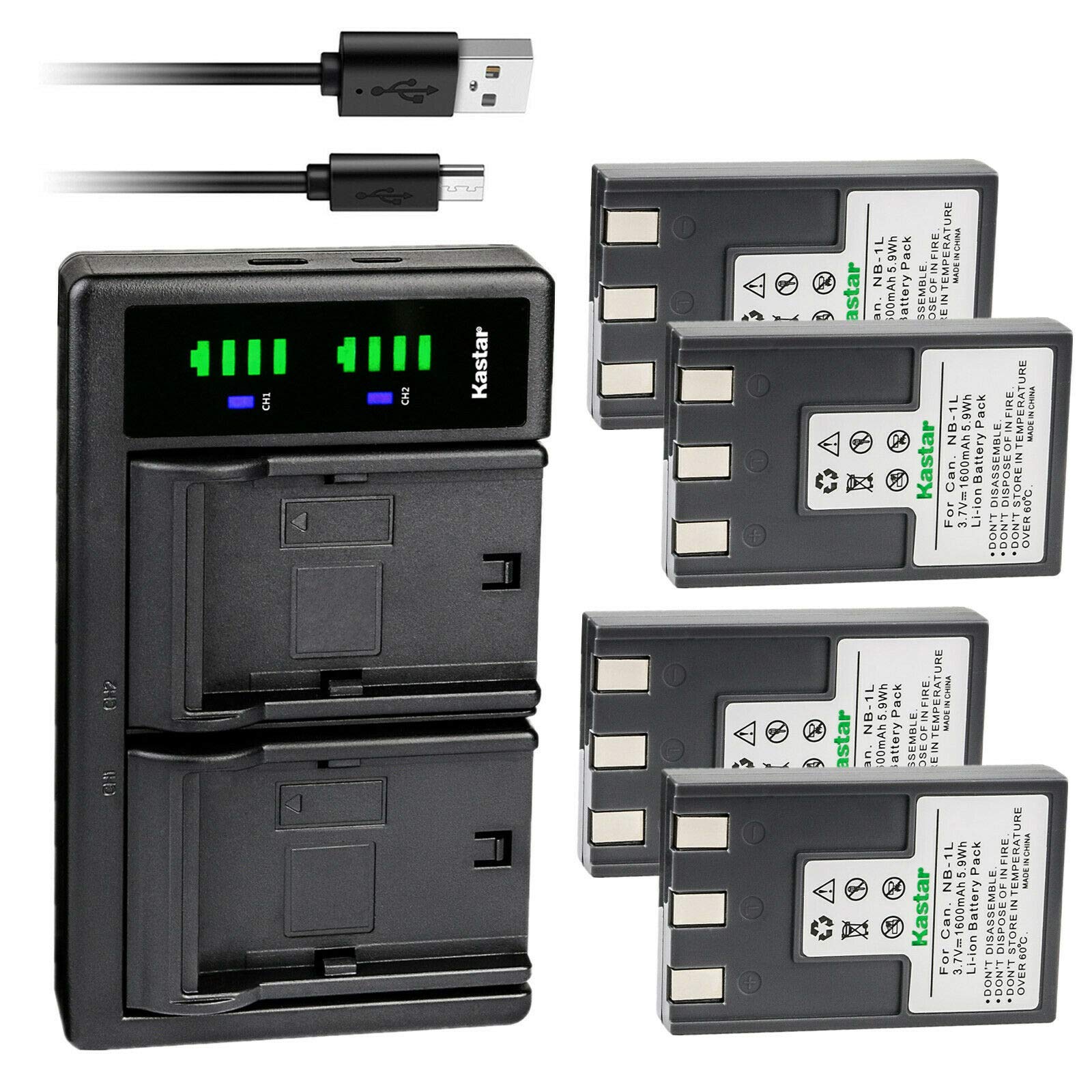 Kastar 4-Pack NB-4L Battery & LTD2 USB Charger Replacement for Canon IXY Digital 450/500/S200/S230/S330 & IXUS 200a/300 Cameras - Perfect for Travel Photography & Vlogging