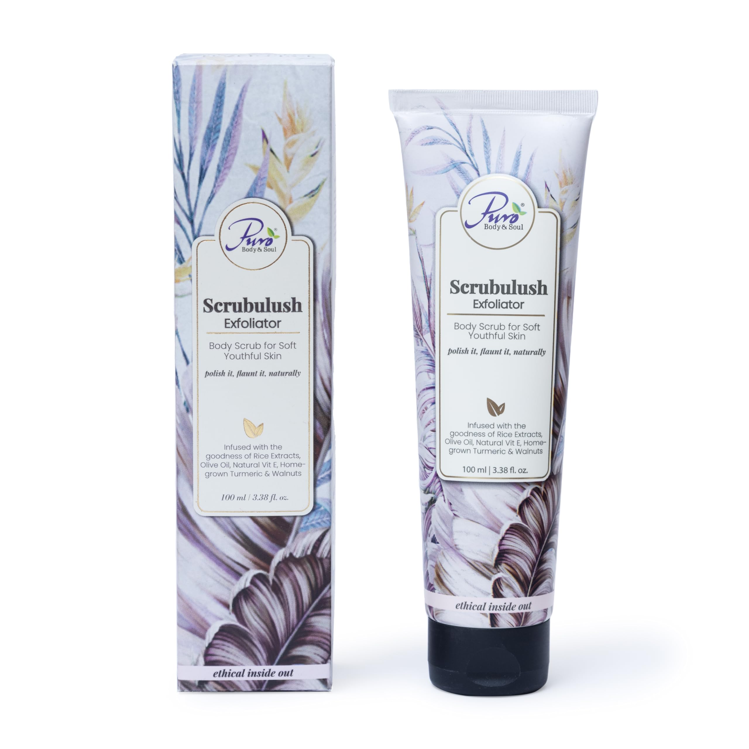 Puro Body & Soul Scrubulush Exfoliating Body Scrub - 100g Tube for Soft, Glowing Skin | Deep Cleansing & Brightening | Perfect for Spa Days & At-Home Skincare Routines