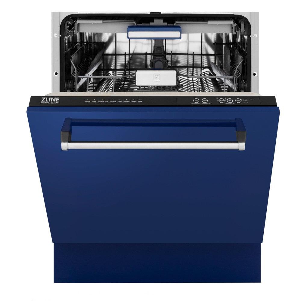 ZLINE 24 Inch Tallac Series 3rd Rack Dishwasher with Blue Gloss Panel & Traditional Handle - 51dBa Ultra Quiet (DWV BG 24) | Perfect for Modern Kitchens, Small Spaces & Energy-Efficient Homes