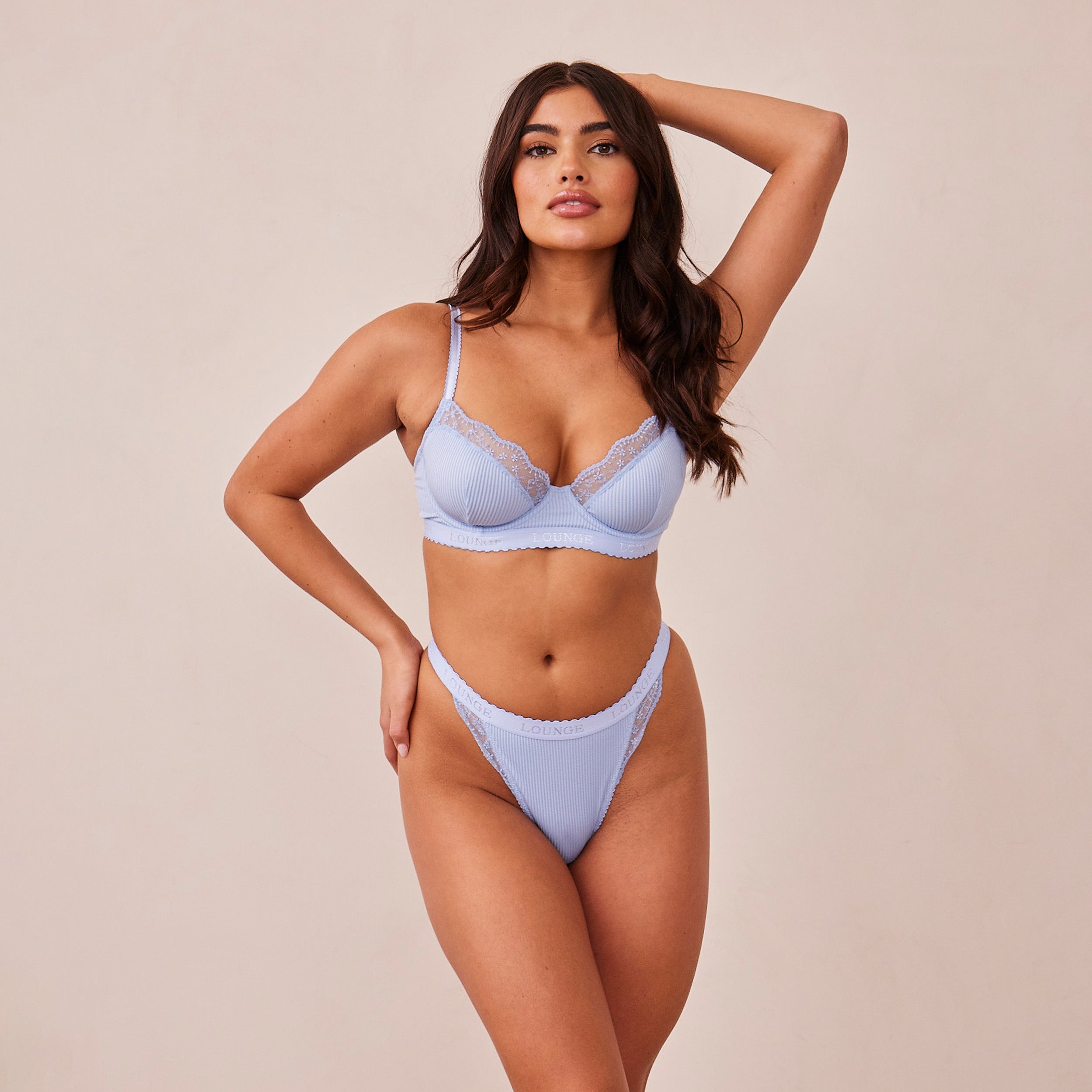 Ribbed Balcony Bra - Comfortable Lace Underwire Push Up Bra in Blue | Perfect for Everyday Wear & Special Occasions