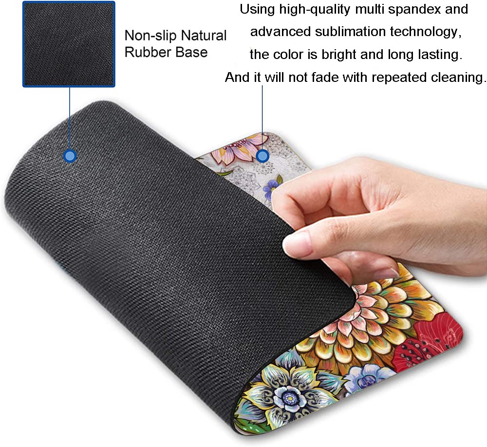 Boho Floral Mouse Pad for Women - Non-Slip Rubber Base, Waterproof Square Mouse Mat for Wireless Mouse, Office & Laptop Use - Perfect for Home, Office and Gaming Setup