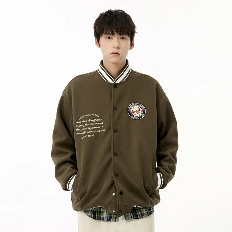 American Style Men's Casual Jackets - Embroidered 3D Letter Single Breasted Loose Coat for Autumn | Trendy Streetwear & Outdoor Fall Fashion
