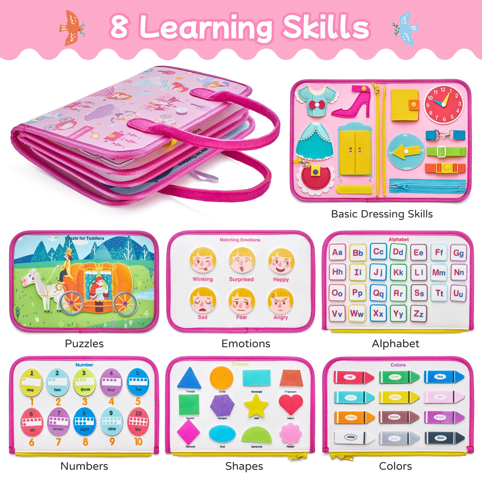 Freebear Busy Board - Montessori Sensory Toys for Toddlers 2 3 4 Years Old, Educational Travel Activity Toy for Boys & Girls, Perfect Gift for 2 Year Olds - Great for Airplane Rides, Road Trips & Quiet Playtime at Home