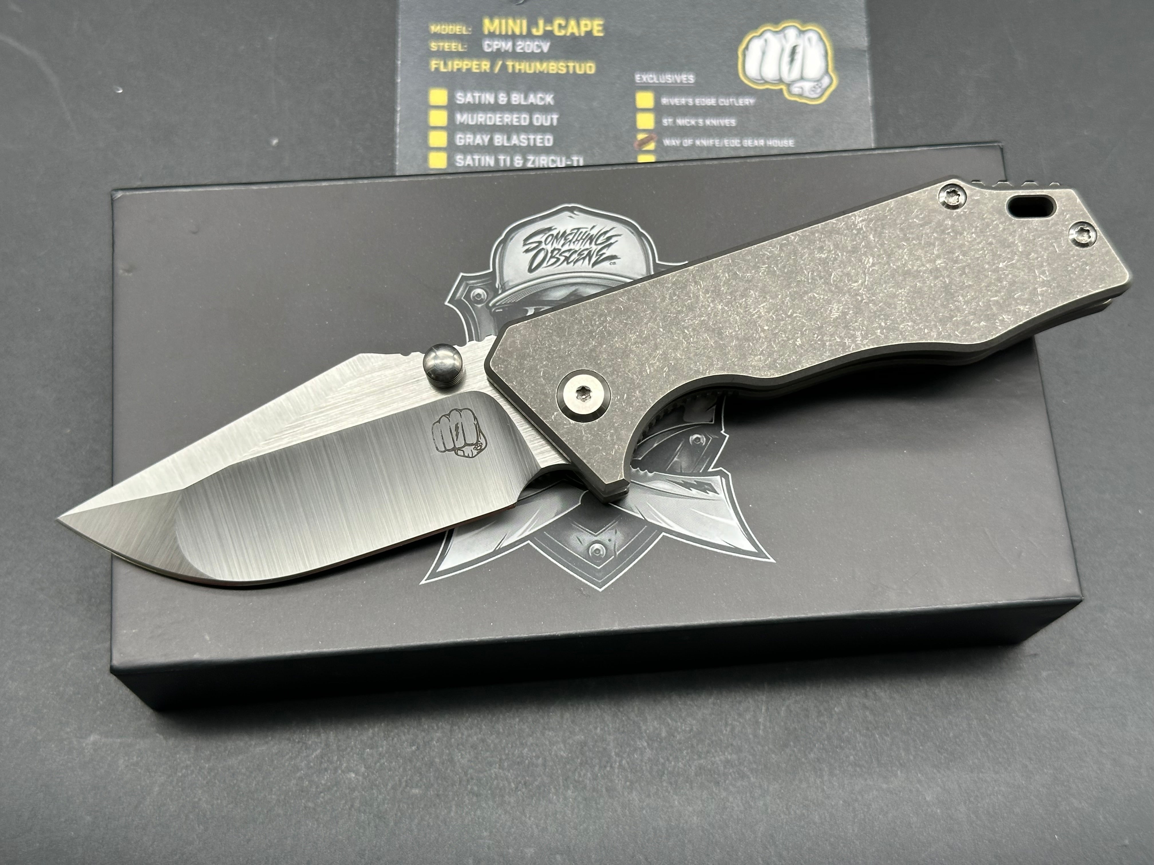Something Obscene Mini J Cape Thumbstud Knife - Black Satin Blade | EDC Pocket Knife for Outdoor, Camping & Everyday Carry