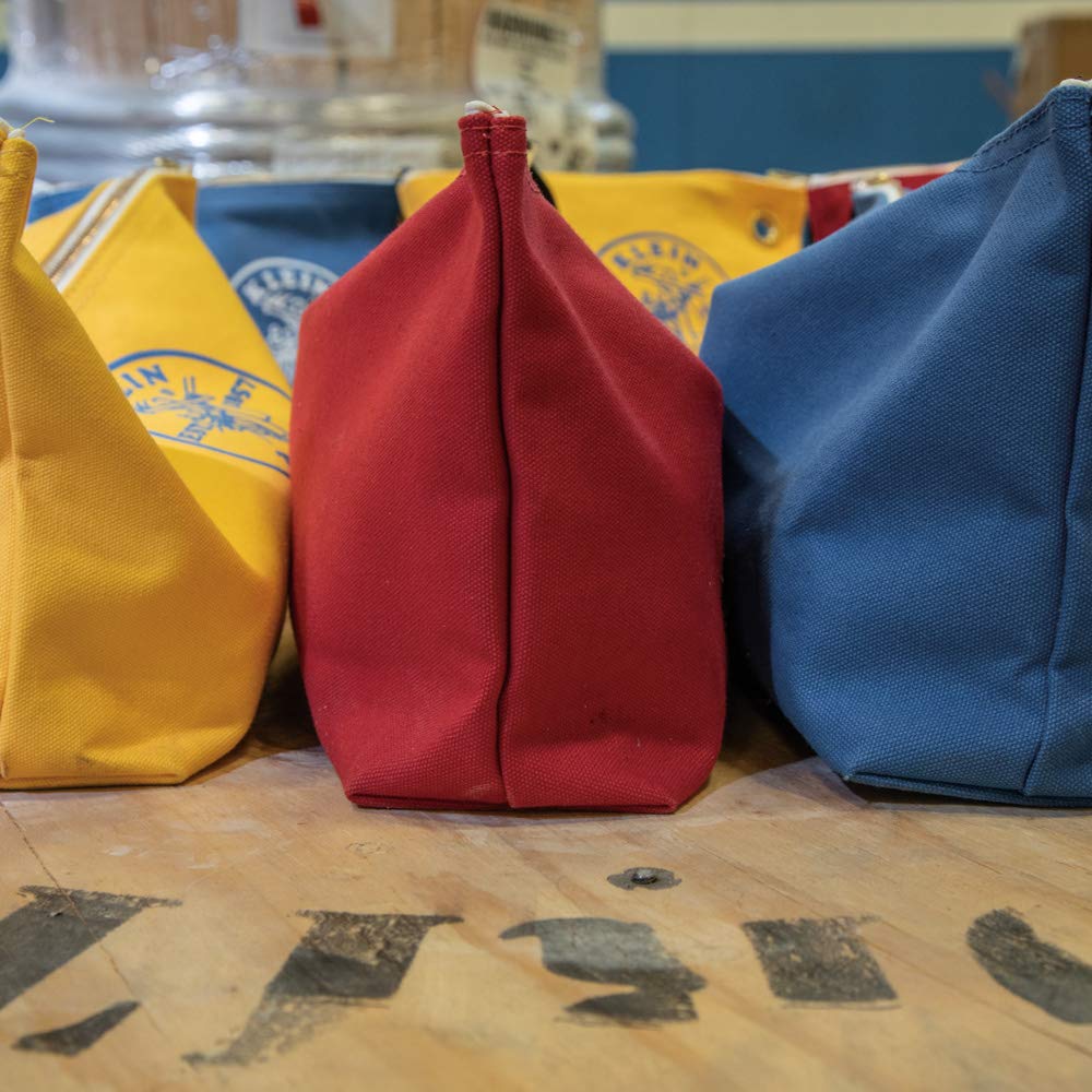Klein Tools Canvas Zipper Bags - 4-Pack Heavy Duty Utility Tool Pouches & Bank Deposit Bags for Electricians, Contractors & Cash Handling - Durable Storage for Tools, Coins & Small Items