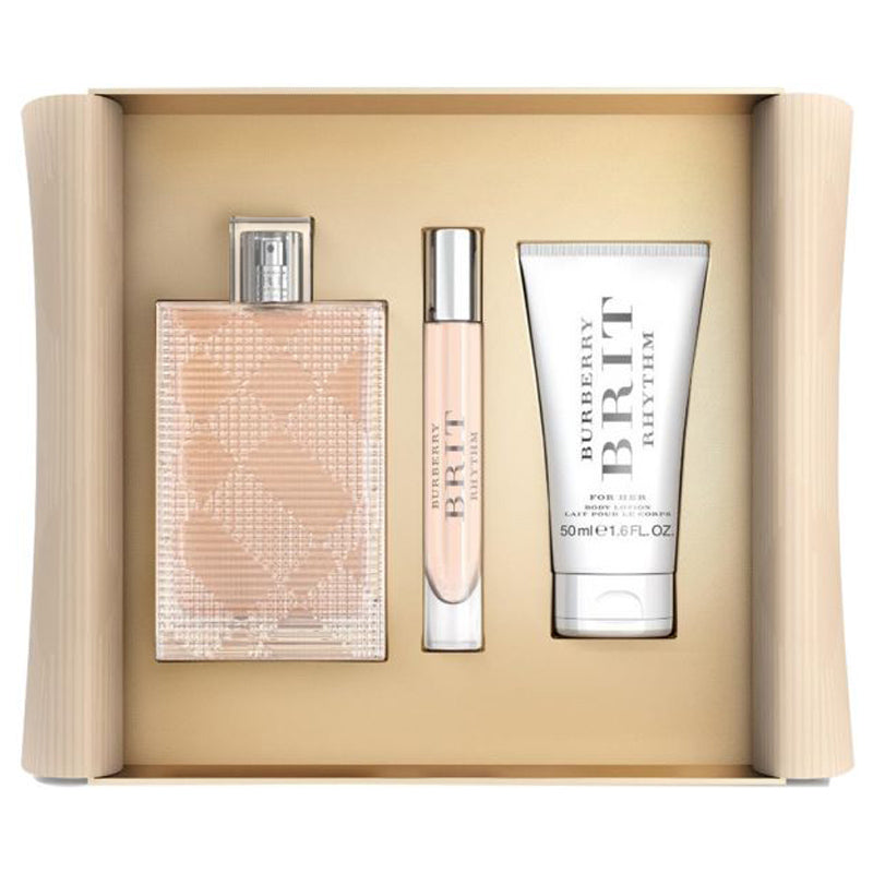 Burberry Brit Rhythm 3-Piece Gift Set for Women - 90ML EDT Spray, 50ML Body Lotion & 7.5ML Mini Perfume | Luxury Fragrance Set for Gifts, Date Nights & Special Occasions