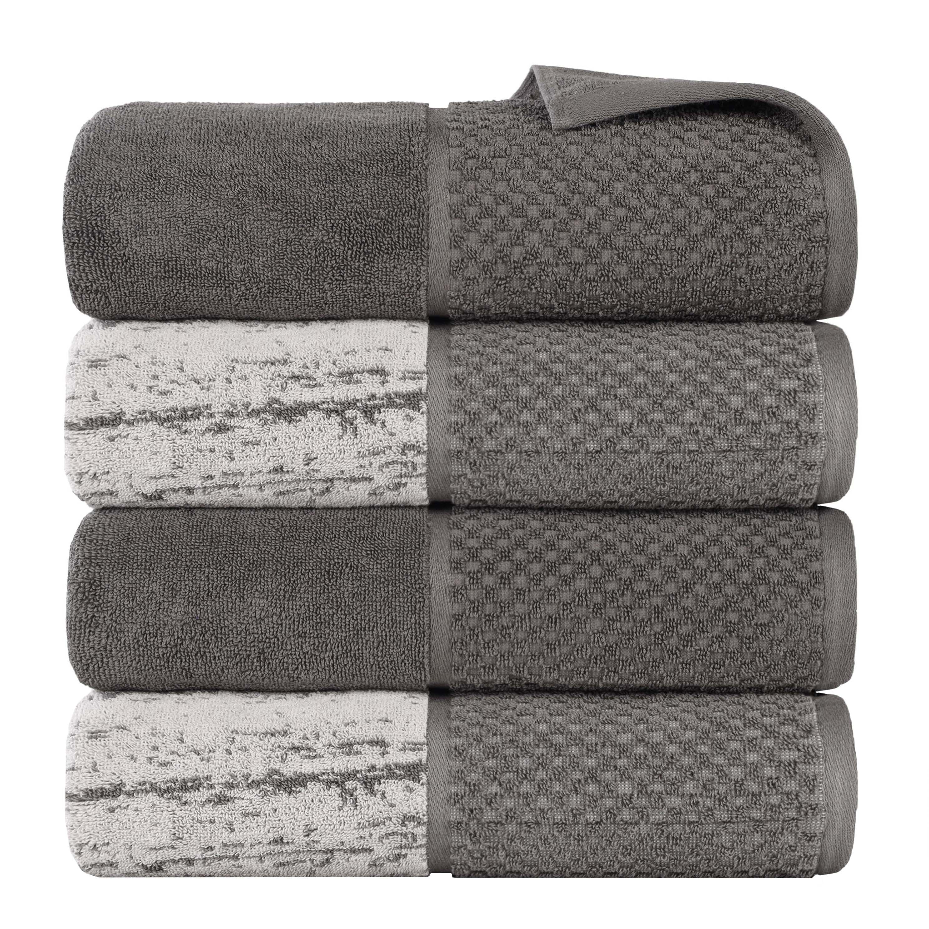 Premium Cotton Plush Jacquard Bath Towel Set of 4 - Ultra Soft & Absorbent Luxury Towels for Spa, Bathroom & Beach Use