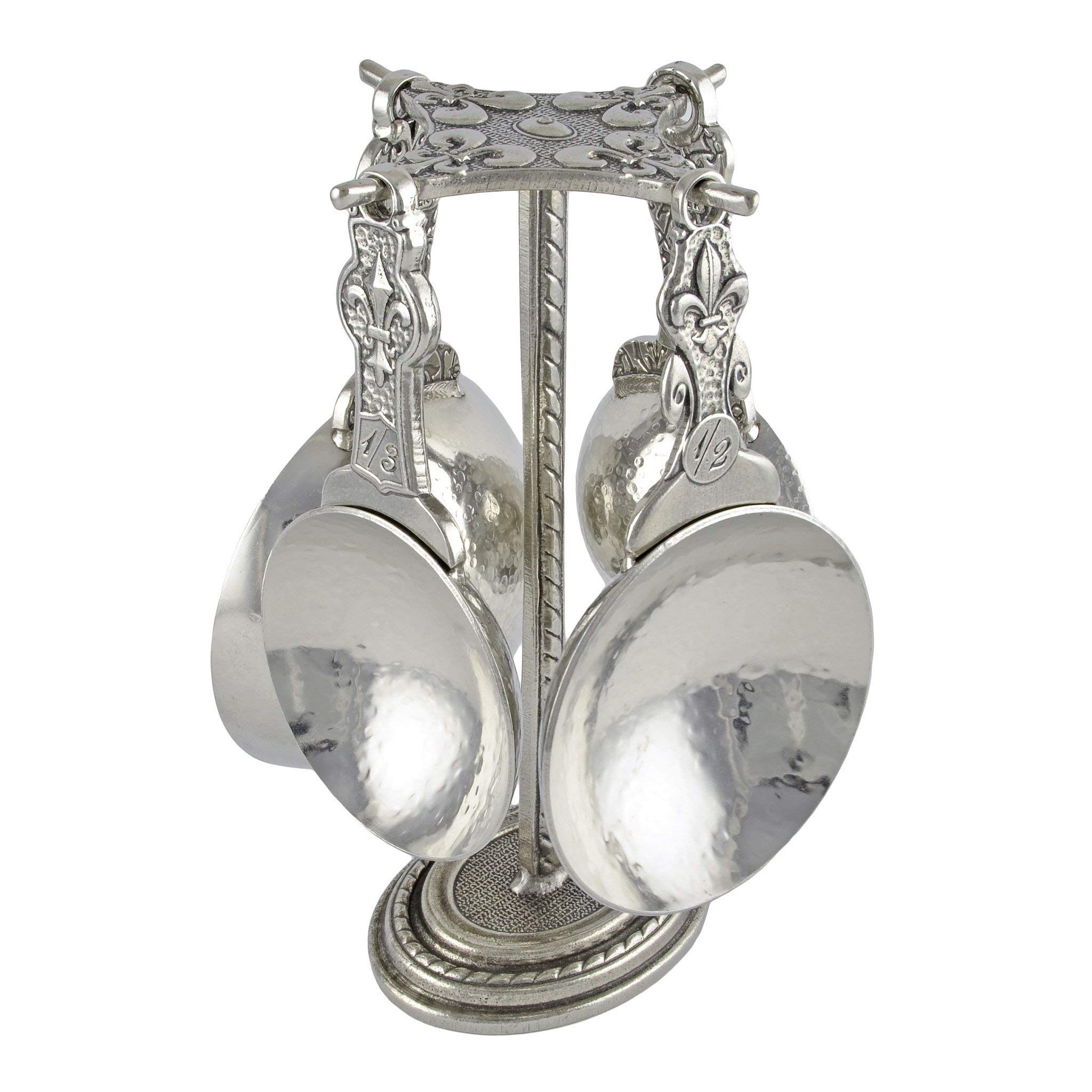 Crosby & Taylor Fleur de LYS Pewter Measuring Cups Set - 4-Piece Stainless Steel Kitchen Measuring Cups with Display Stand | Perfect for Baking, Cooking & Kitchen Decor