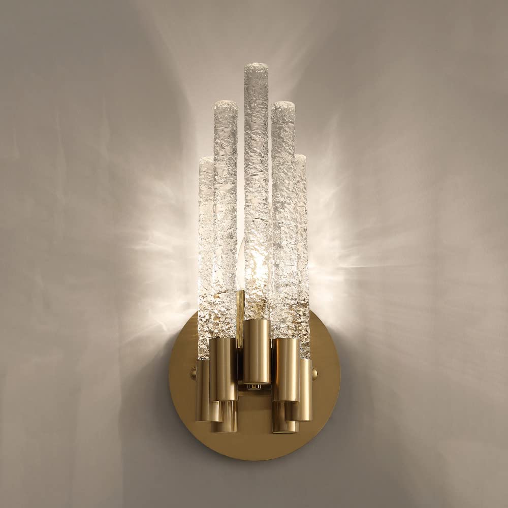 Modern Crystal Wall Sconce Lamp - Postmodern Gold Geometric Lighting Fixture for Living Room & Bedroom - E14 Socket Wall Mounted Light - Perfect for Bedside, Hallway, and Home Decor Ambiance