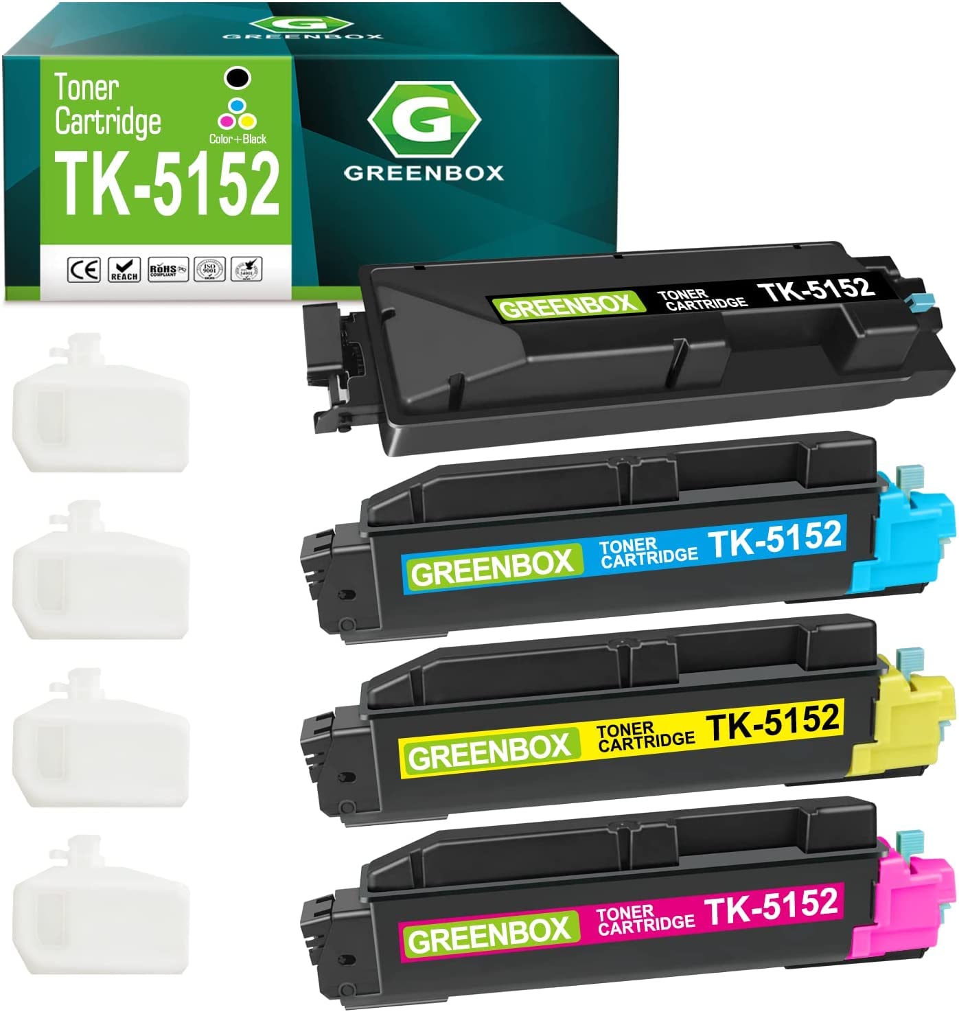 GREENBOX 4-Pack Compatible Toner Cartridge Replacement for Kyocera TK-5152 TK5152 Series - Works with Mita ECOSYS M6535cidn M6035cidn P6035cdn TK-5152K/C/M/Y - High Yield Printer Supplies for Office & Home Use