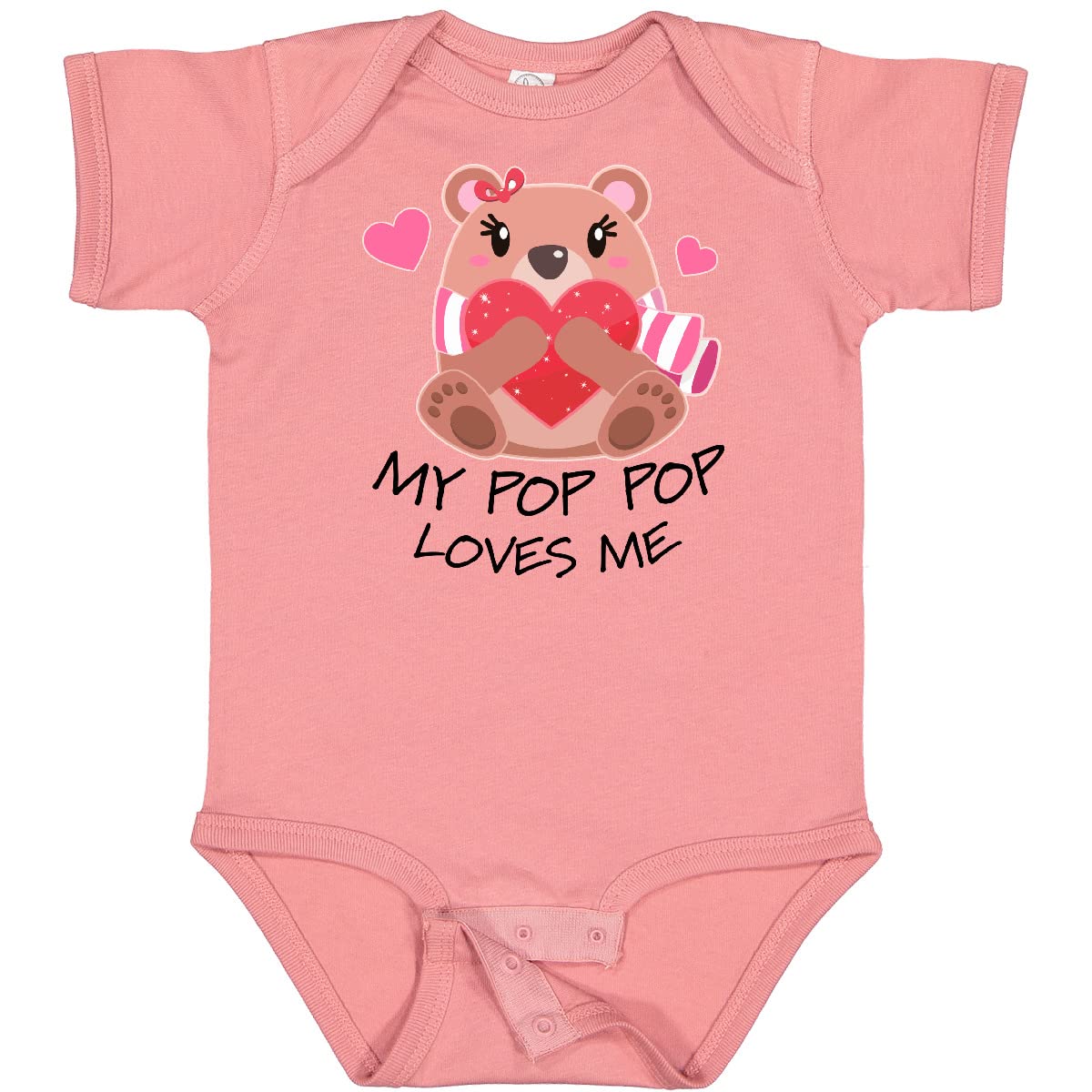 Inktastic My Pop Pop Loves Me - Bear and Hearts Baby Bodysuit | Cute Infant Onesie for Grandparents Day, Family Photos & Special Occasions