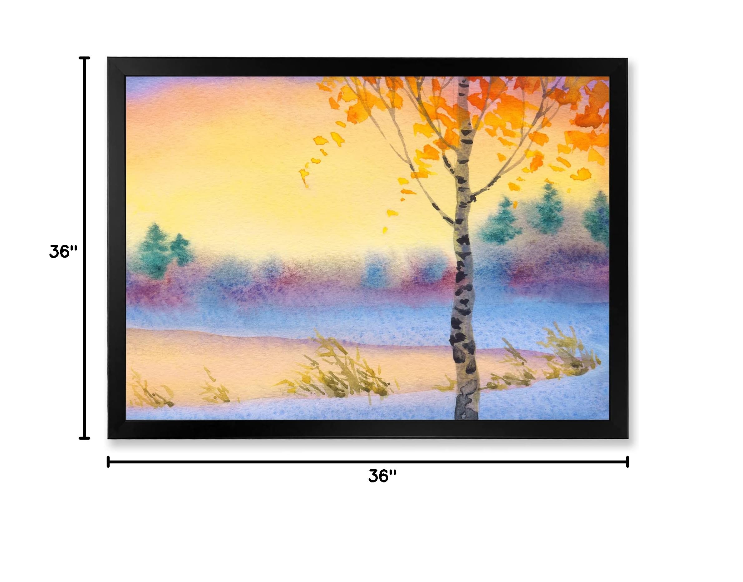 DesignQ Winter Landscape Evening Sky Over Lake Traditional Framed Wall Art - Nature Scenery Canvas Painting for Living Room, Bedroom & Office Decor