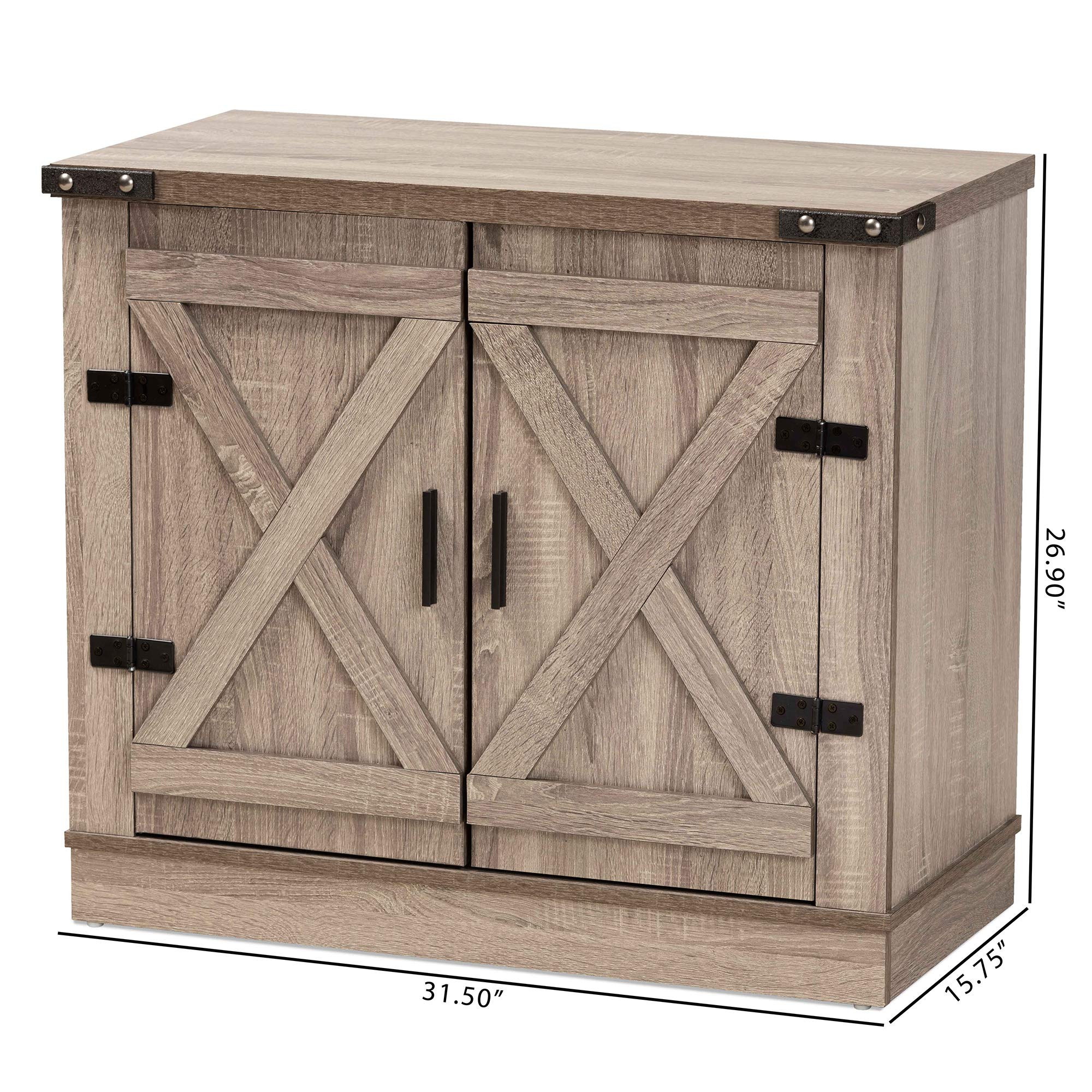 Baxton Studio Wayne Modern Farmhouse Shoe Storage Cabinet - 2-Door Oak Wood Cabinet with Brown Finish | Perfect for Entryway, Mudroom & Closet Organization