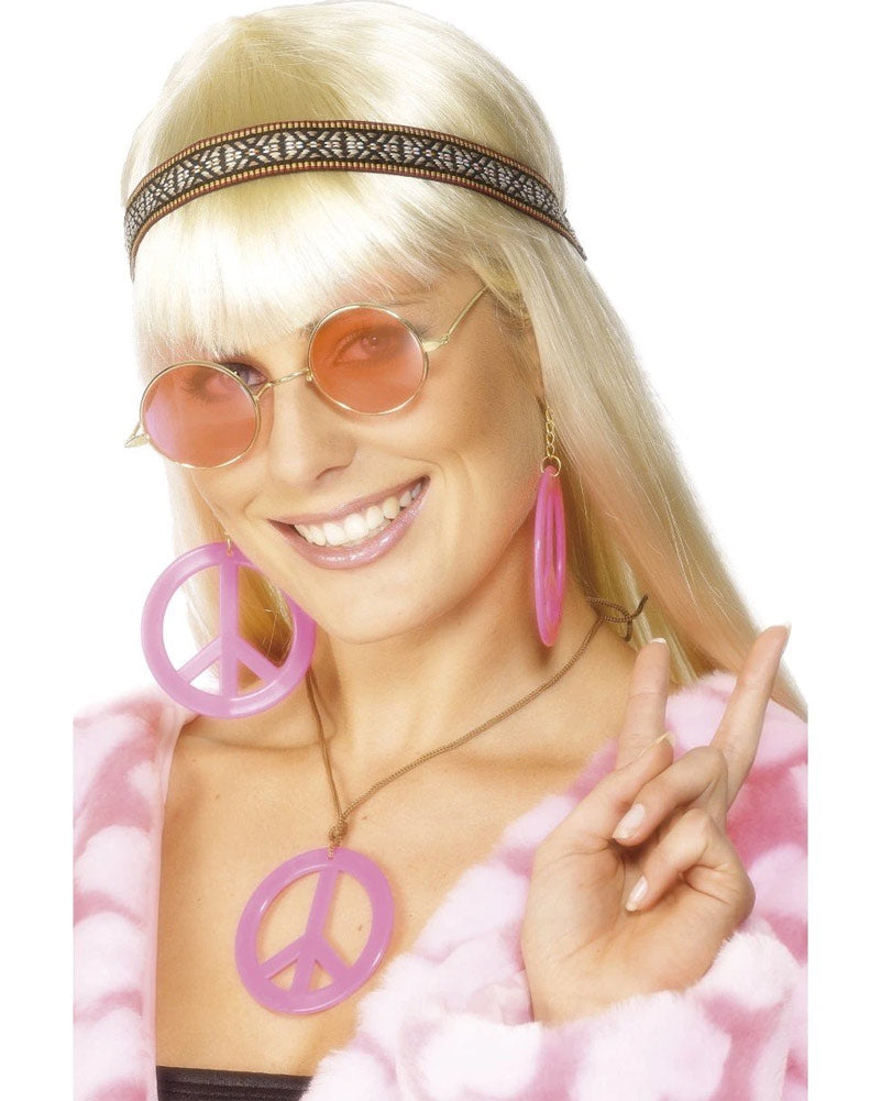 60s Womens Hippie Headband Glasses and Jewelry Kit - Vintage 1960s Style Accessories for Music Festivals & Costume Parties