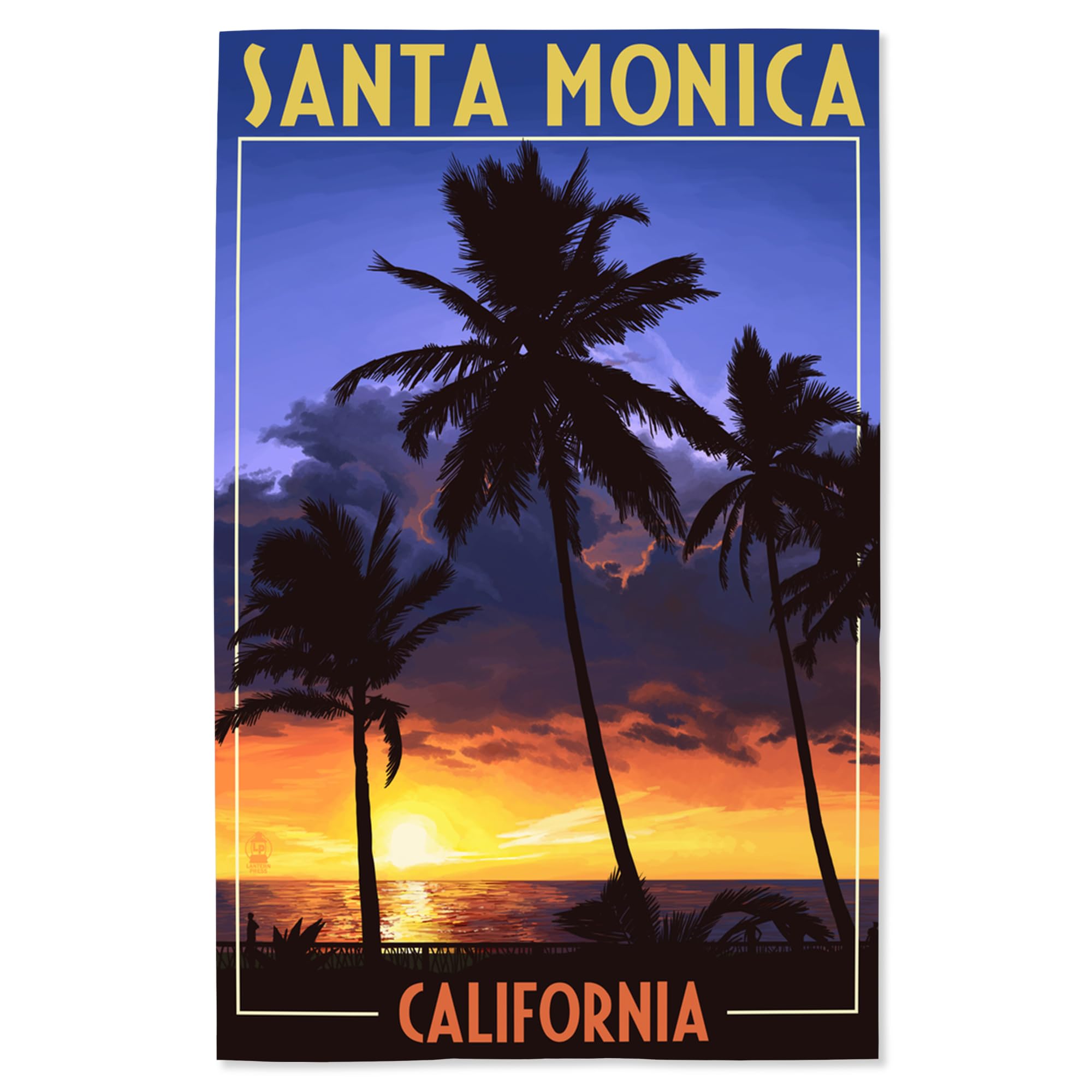 Lantern Press 16x24 Inch Giclee Art Print - Santa Monica California Beach Sunset with Palm Trees | Coastal Wall Decor for Living Room, Bedroom & Office