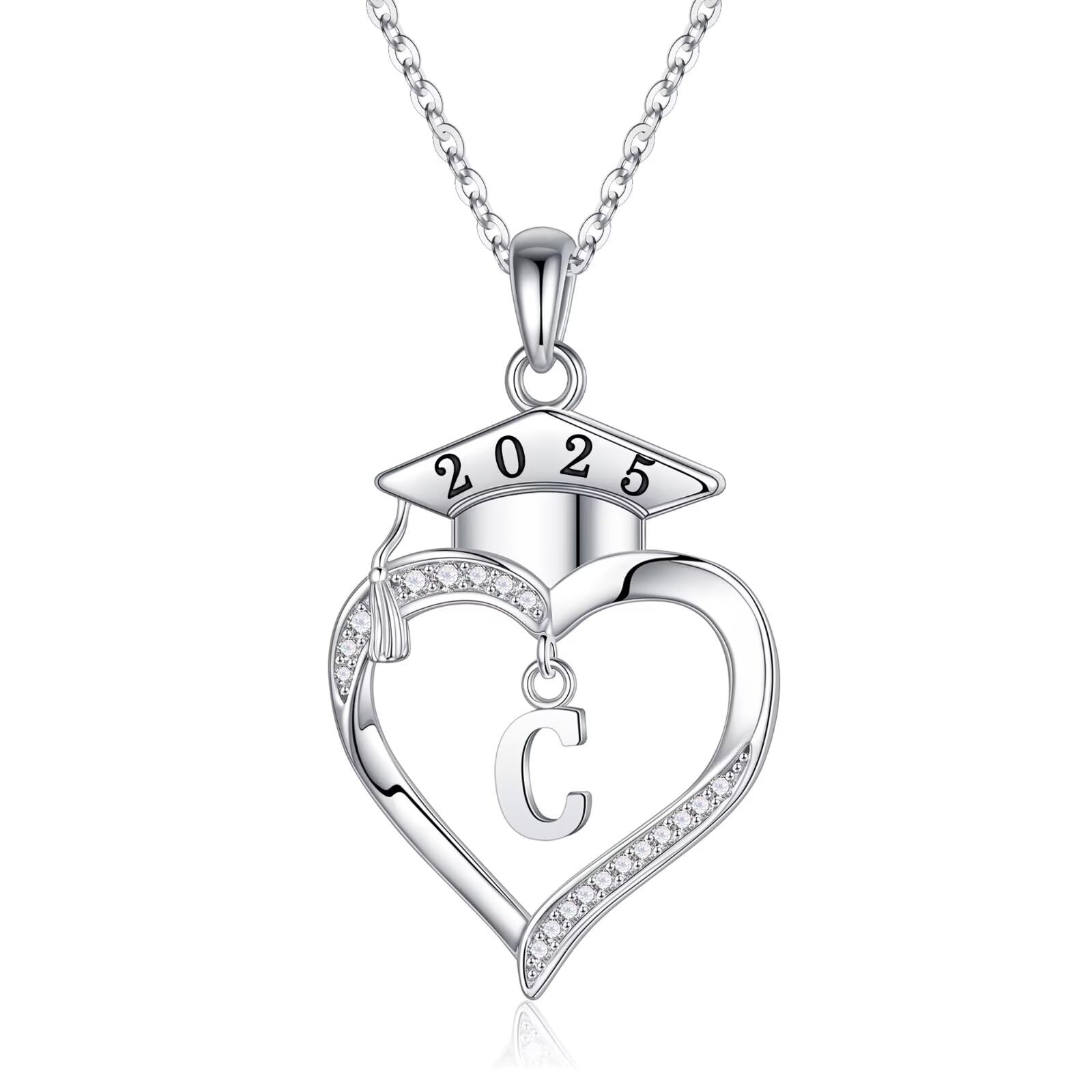 2025 Graduation Gifts for Her - Personalized 925 Sterling Silver Heart Initial Letter Necklace | Thoughtful College Graduation Jewelry for Women | Perfect for Commencement, Birthday & Anniversary Celebrations