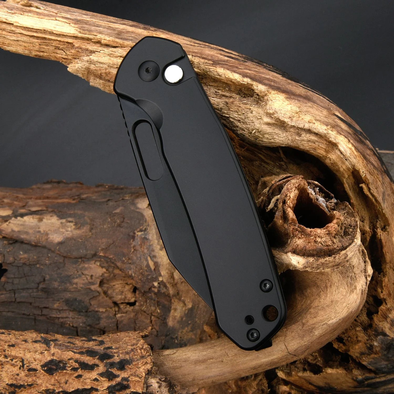 CJRB Pyrite 1925A BST Button Lock Folding Knife - Satin Wharncliffe Blade & Black Stainless Steel Handle - EDC, Outdoor, Camping, Tactical Gear