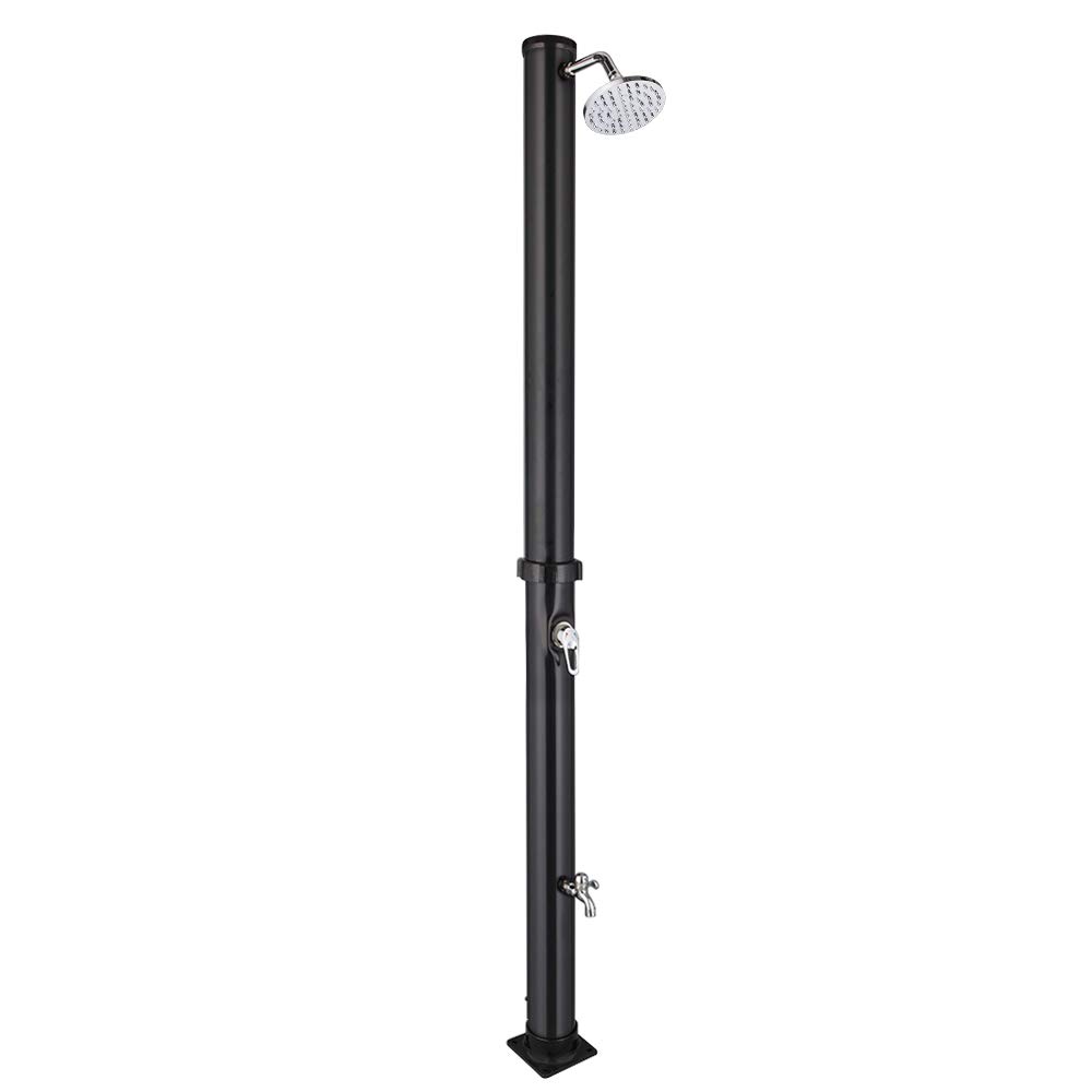 VINGLI 7.2Ft 5.5 Gallon Solar Outdoor Shower with Shower Head & Foot Tap - Portable Camping, Beach, Poolside, Backyard, Garden, RV Use - Black