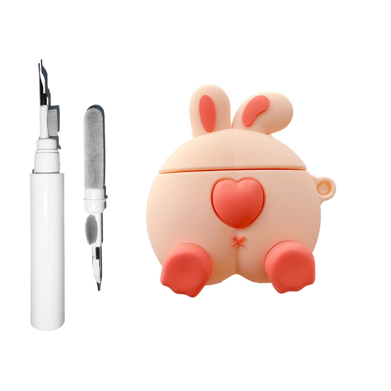 3 in 1 Cute Cartoon Rabbit Butt Silicone Case for HUAWEI FreeClip - Shockproof Protective Cover with Keychain & Cleaning Kit - Perfect for Daily Use, Travel, and Gift Giving