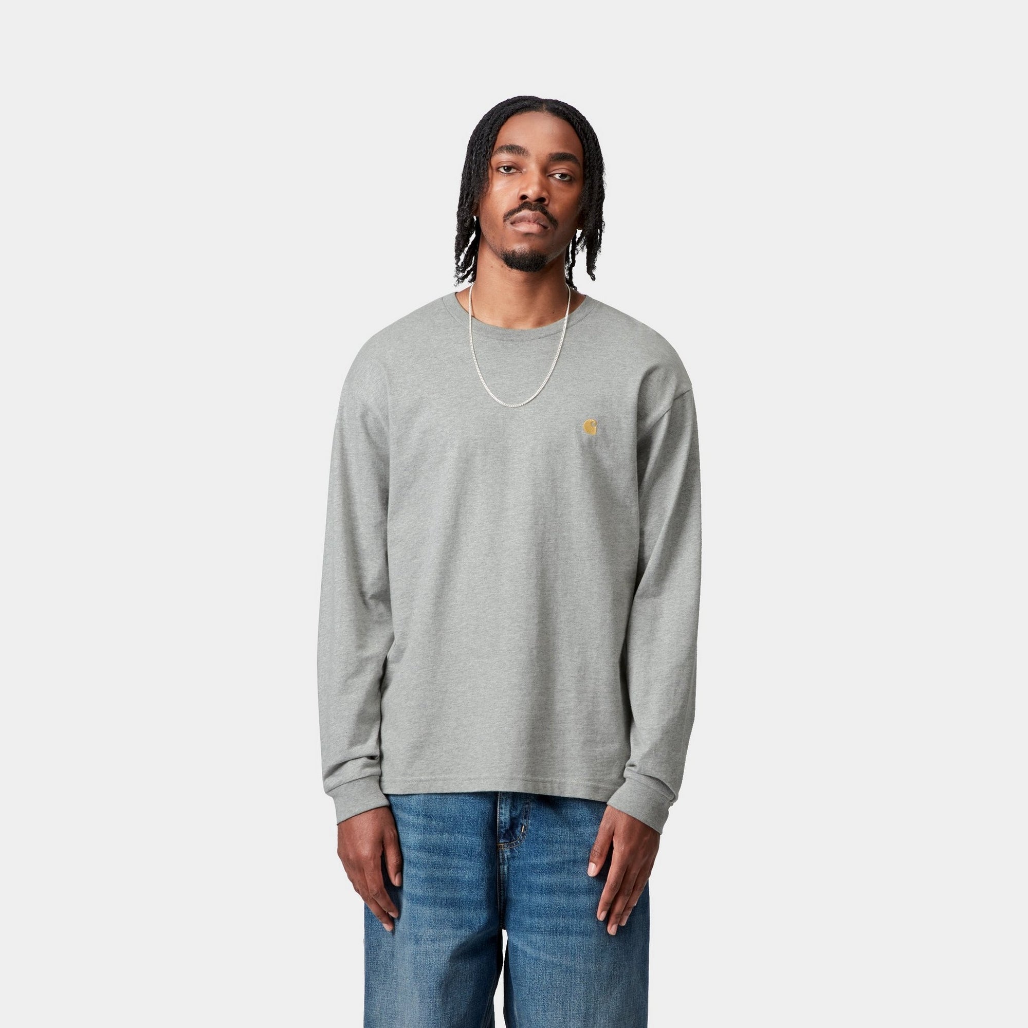 Chase Long Sleeve T-Shirt for Men - Soft Cotton Grey Heather Crewneck Shirt | Casual Wear, Layering & Everyday Comfort