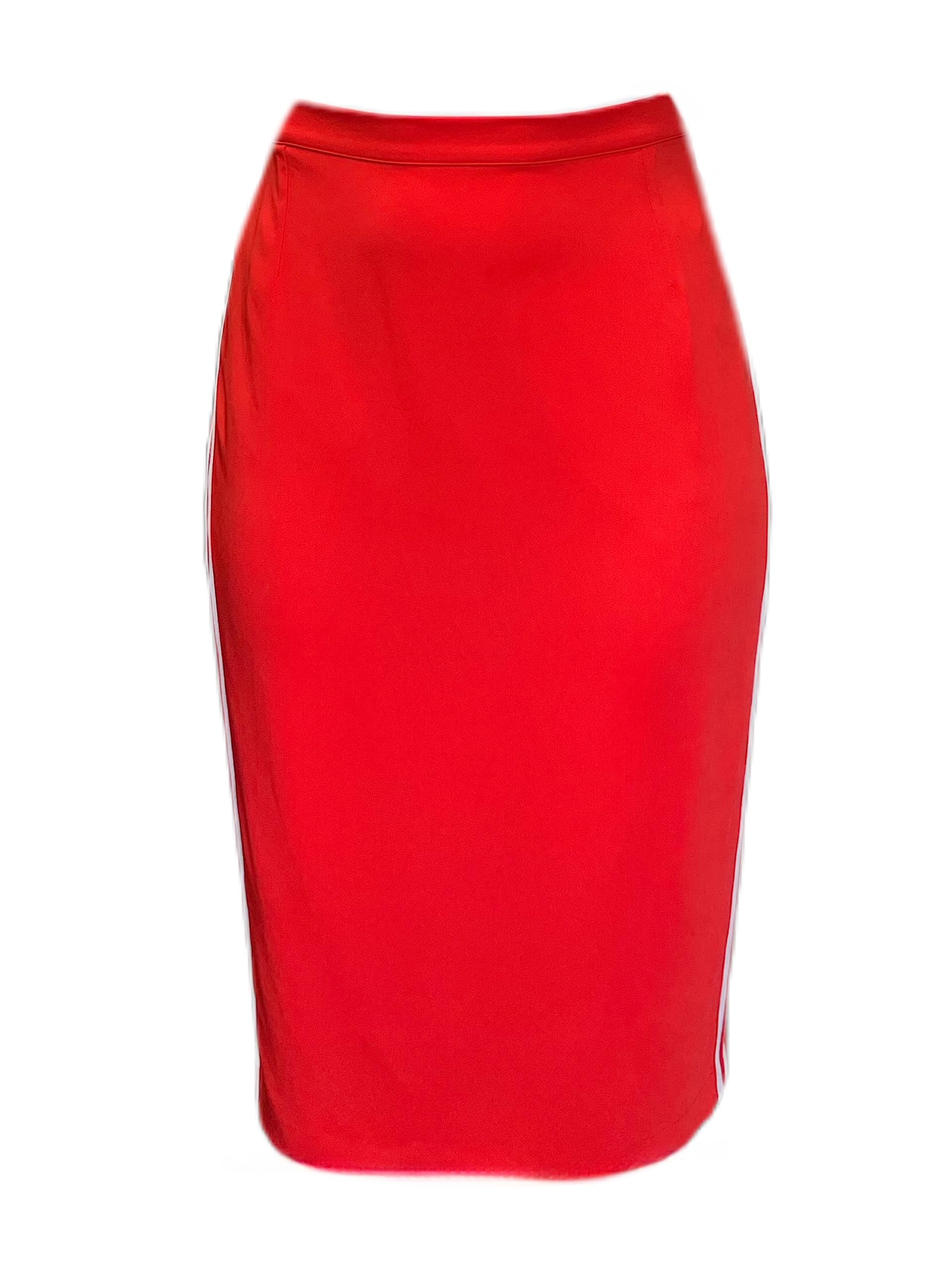 Marina Rinaldi Women's Casetta Side Stripe Skirt - Red Orange | A-Line Midi Skirt with Contrast Stripes | Perfect for Office, Cocktail Parties & Summer Outfits