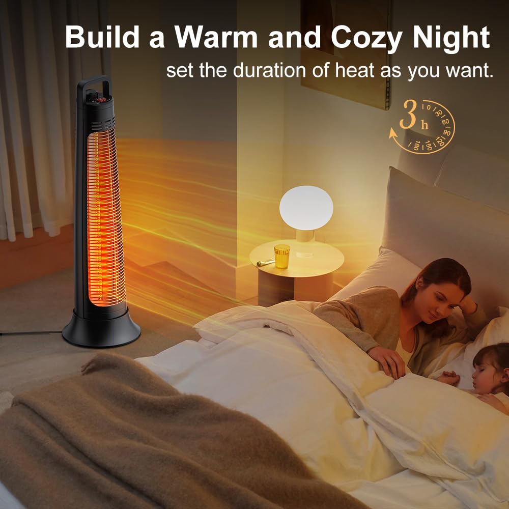 FLOWBREEZE 1200W Electric Patio Heater - Portable Outdoor Infrared Heater with 3-Second Instant Heat, 60° Oscillation & 180-Min Timer | Tip-Over Protection & Ultra Quiet Operation | Perfect for Backyard, Deck, Garage, Camping & Indoor Use
