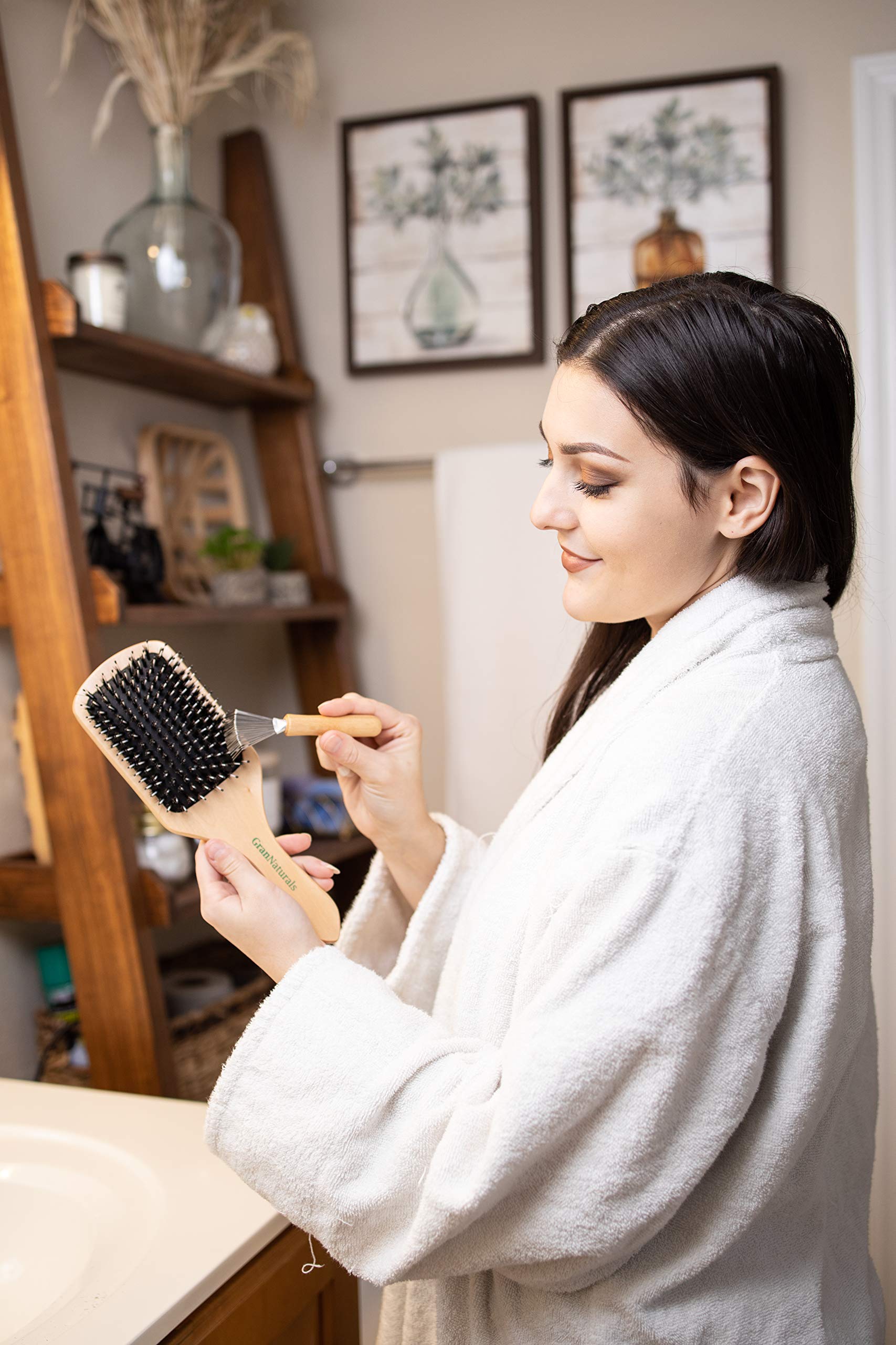 GranNaturals Hair Brush Cleaner - Durable Metal Wire Rake with Ergonomic Wooden Handle for Deep Cleaning & Detangling Combs, Bristle Brushes - Quick Hair, Dust & Lint Remover Tool - Perfect for Salon, Home & Travel Use