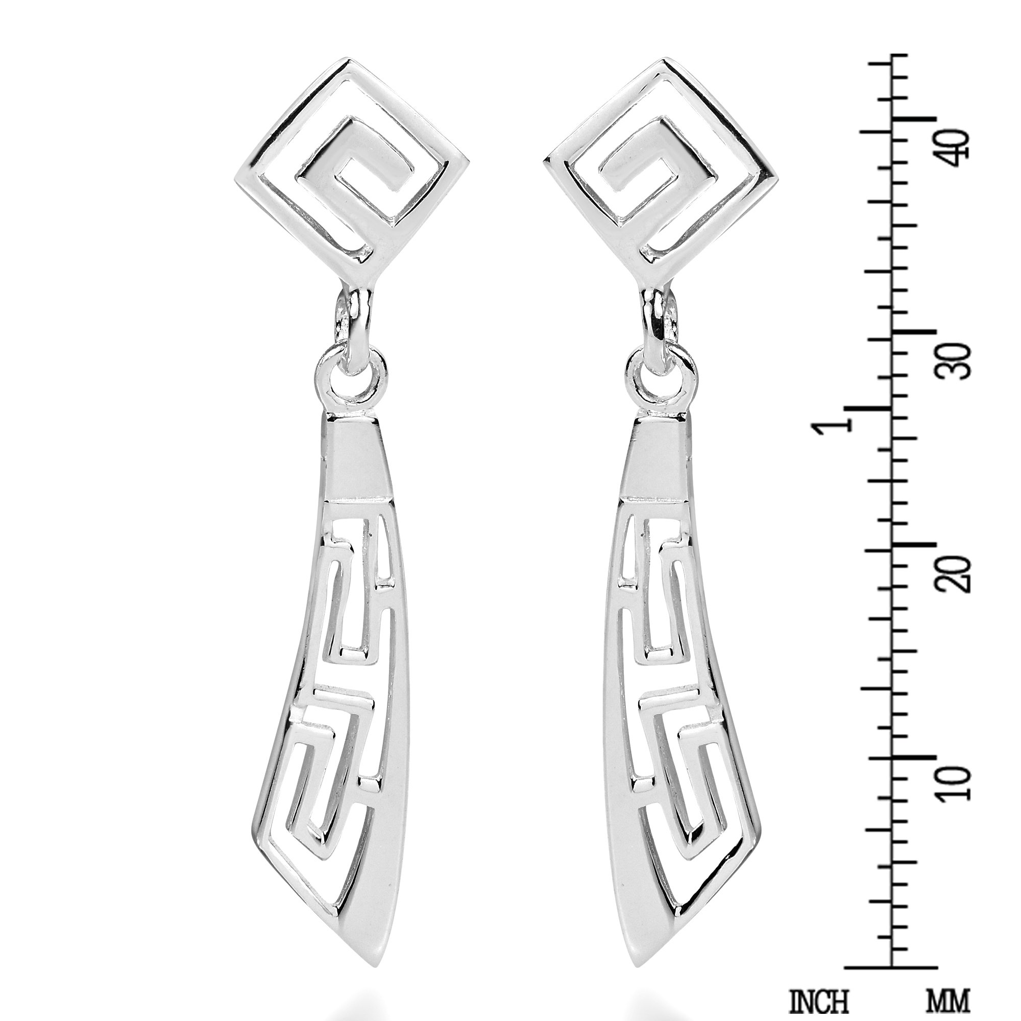 AeraVida Enchanting Abstract Greek Key Style .925 Sterling Silver Dangle Earrings for Women | Elegant Everyday Jewelry for Office, Date Night & Special Occasions