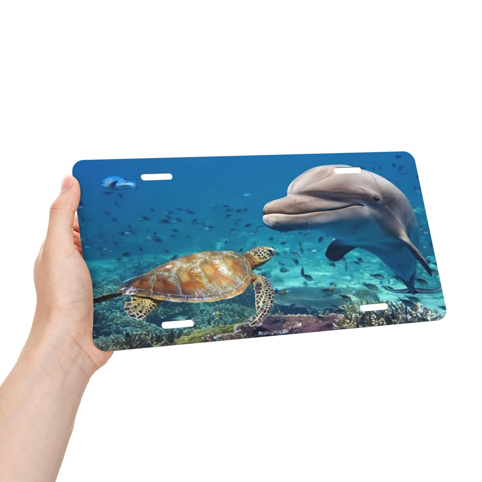 Sea Turtle & Beluga Whale Metal License Plate Cover - 6x12 Inch Aluminum Vanity Car Tag for Men & Women - Perfect for Beach Lovers, Marine Life Enthusiasts & Coastal Road Trips