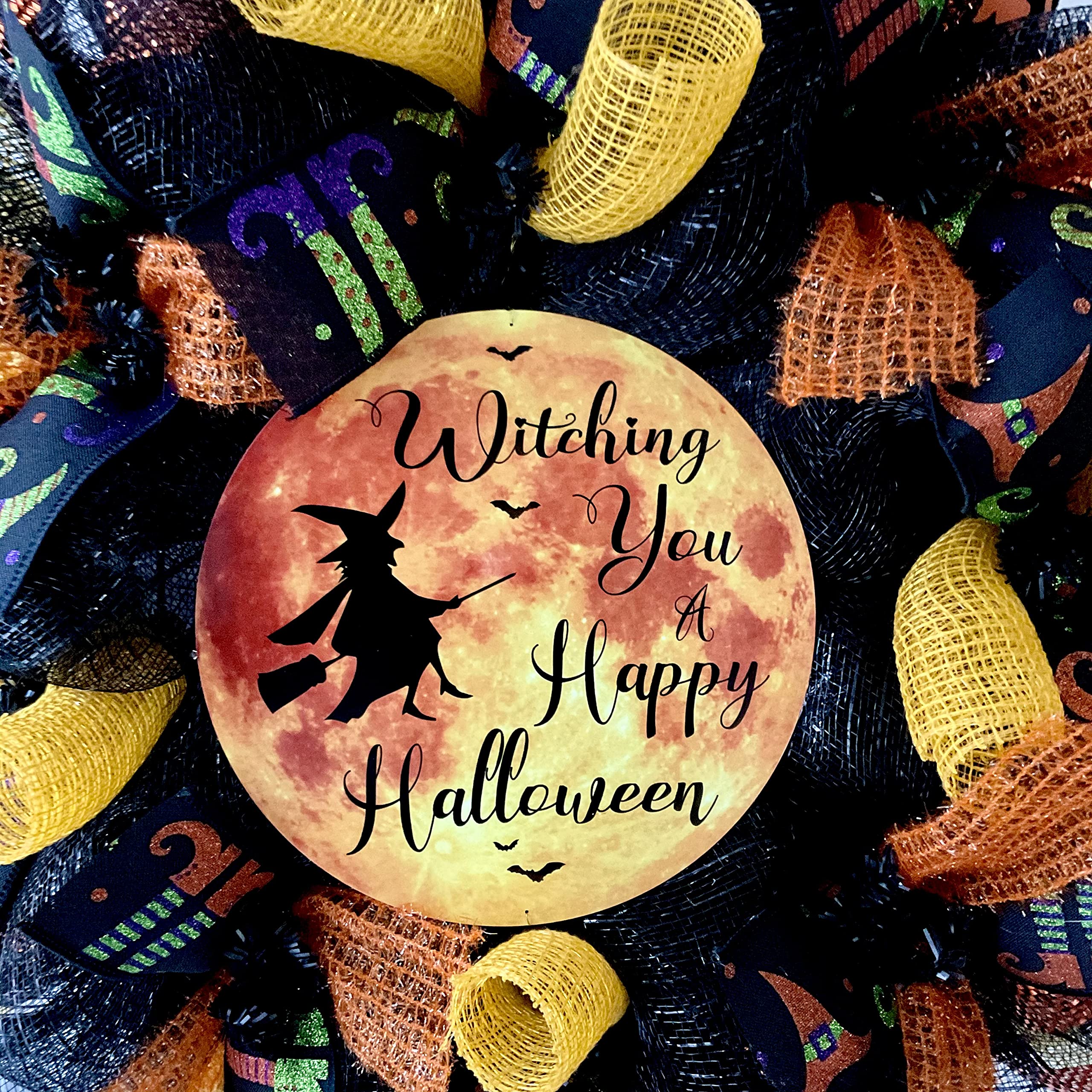 Handmade Deco Mesh Halloween Wreath - Spooky Front Door Decor for Witch-Themed Parties & Seasonal Home Decoration