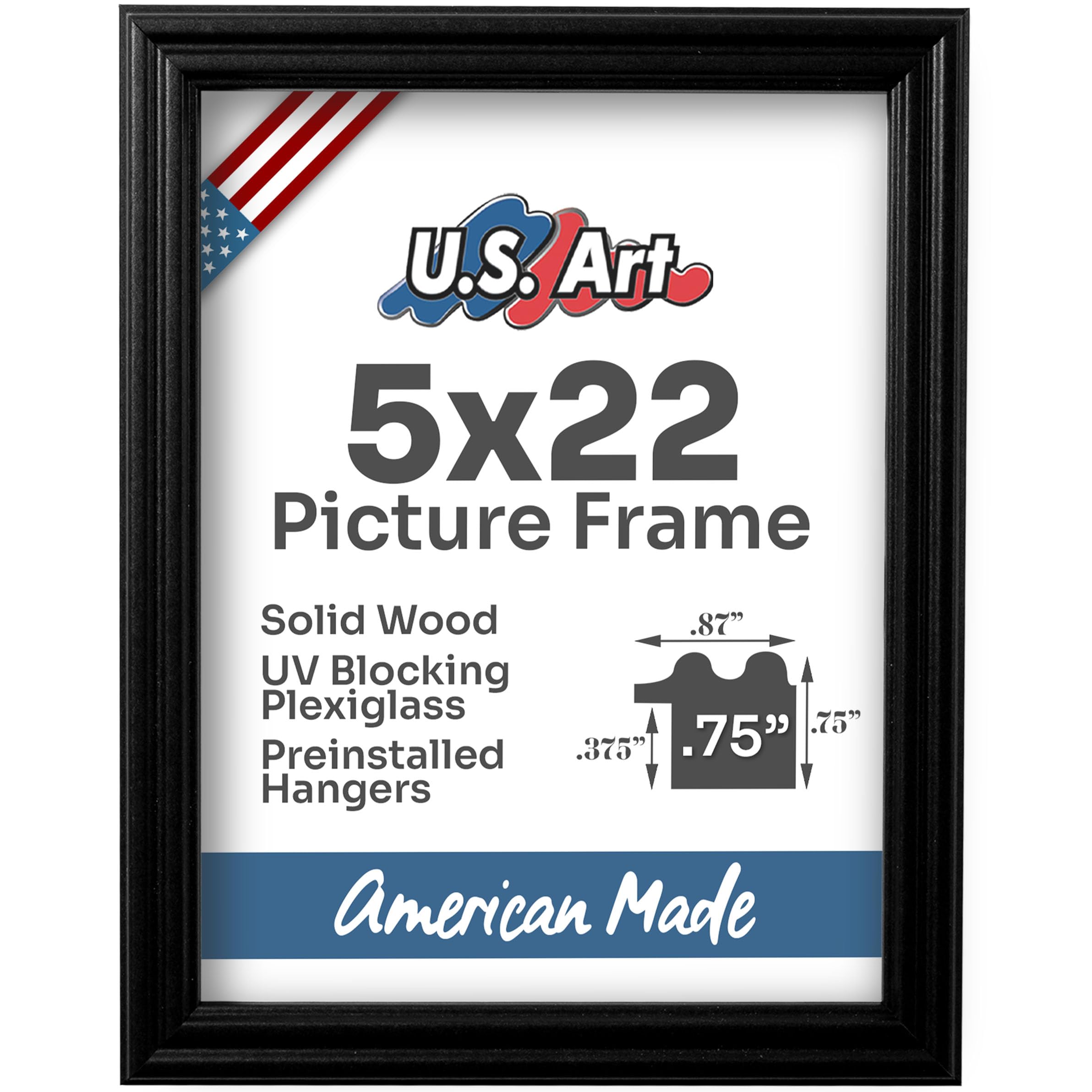 5x22 Inch Black Solid Wood Picture Frame - 0.75