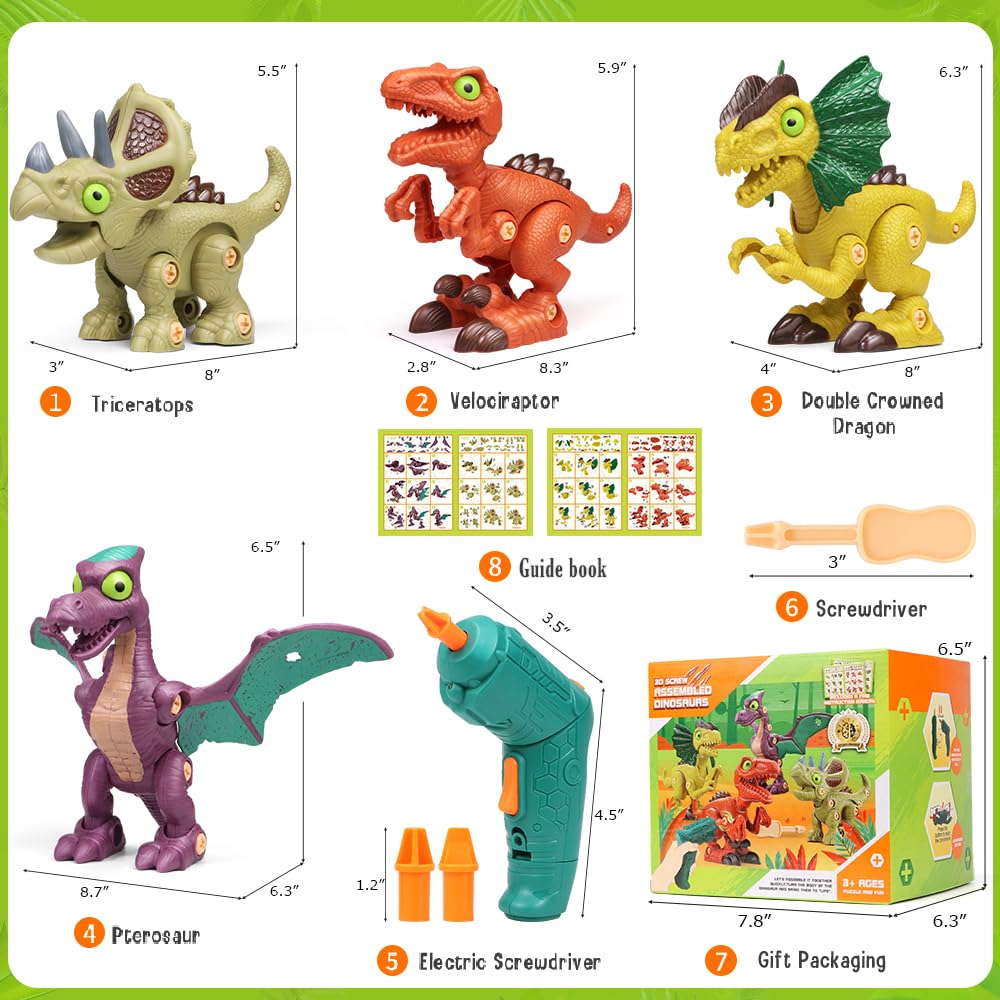 HAPTIME STEM Dinosaur Robot Building Toys for Kids Ages 3-8 - Educational Construction Set with Electric Drill & Take-Apart Parts - Perfect Birthday Gift for Boys - Fun Learning Activity for Home & Classroom STEM Projects