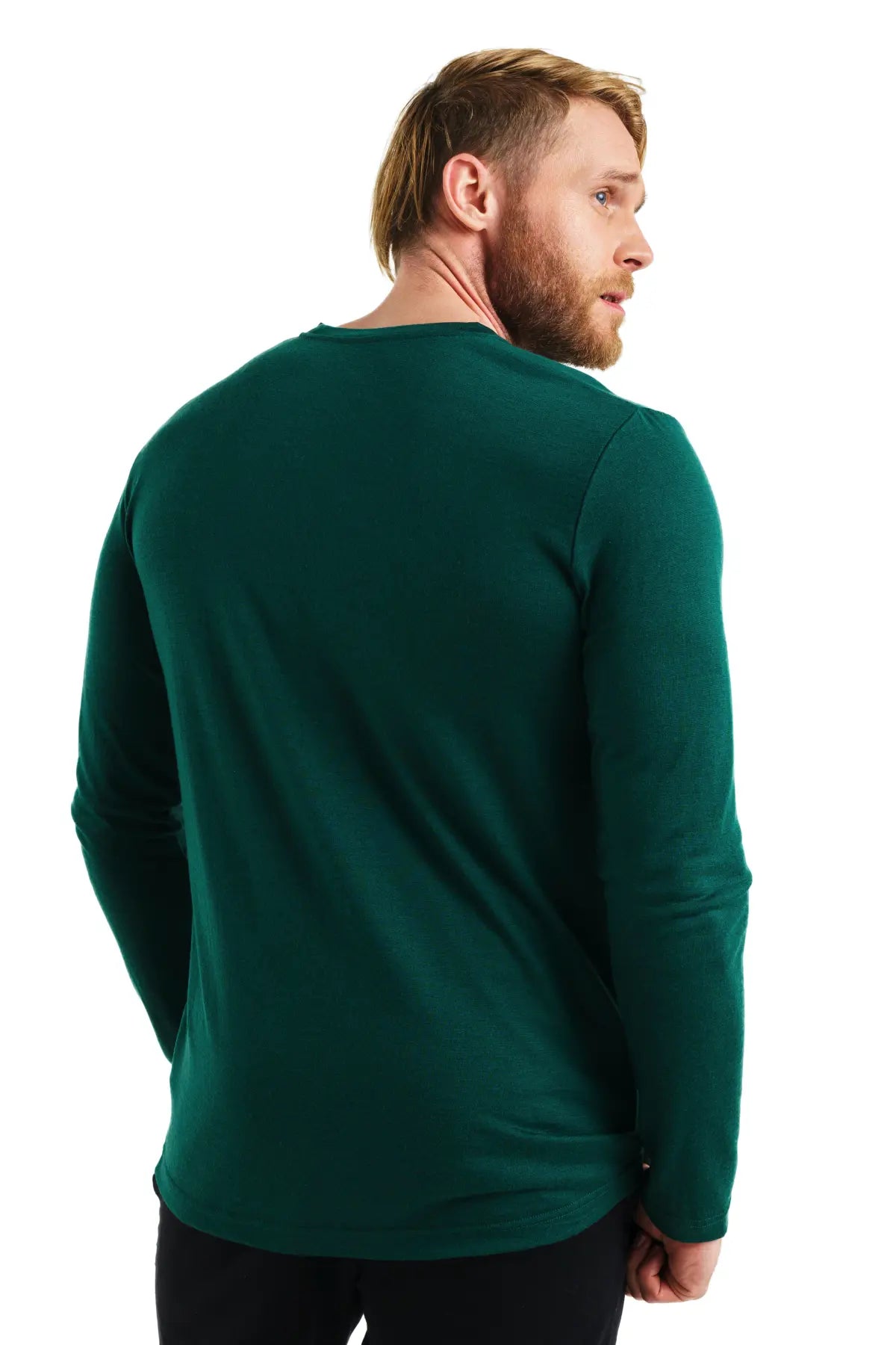 Premium Men's Merino Wool Long Sleeve Shirt - 165 Forest Green for Hiking, Camping & Outdoor Activities