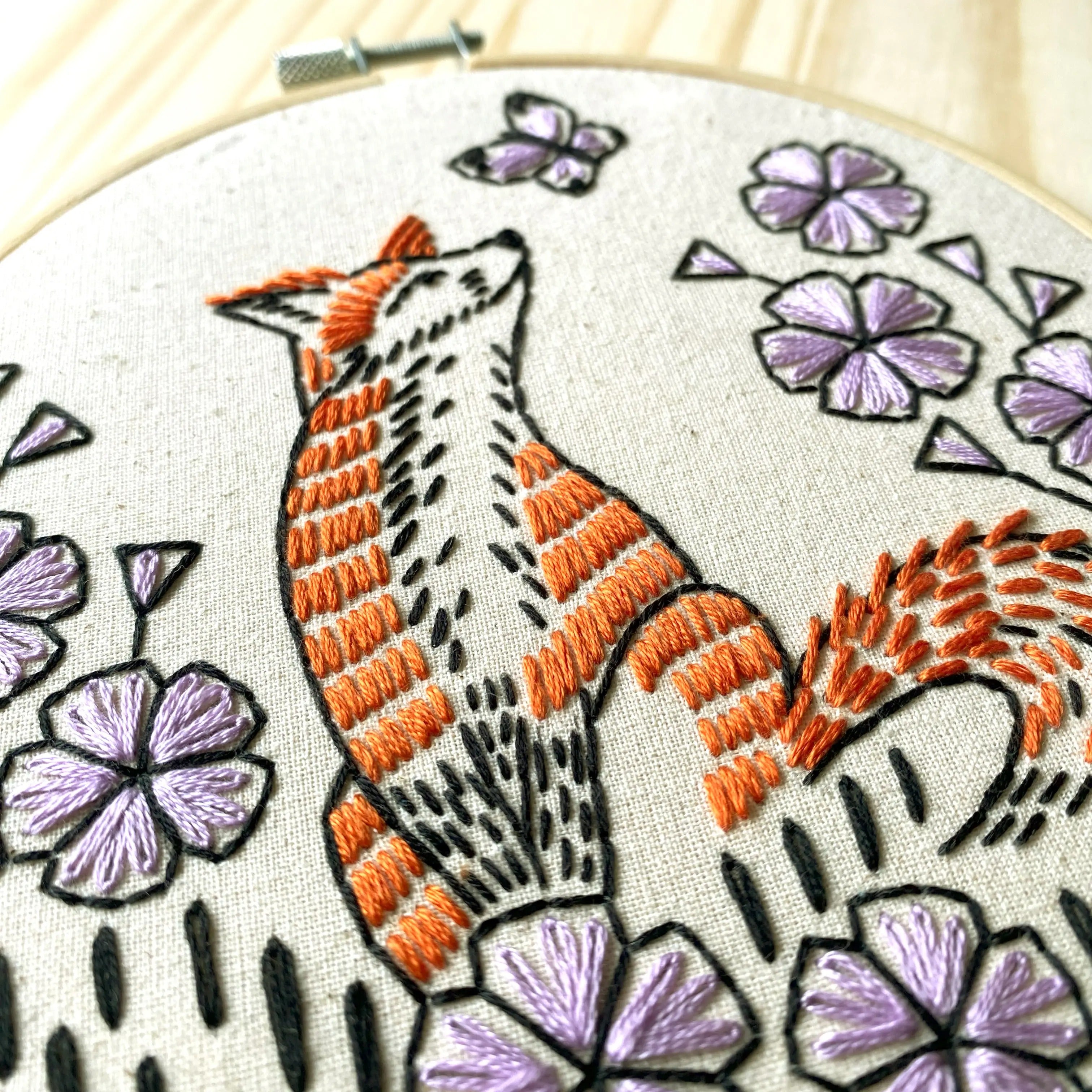Fox in Phlox Hand Embroidery Kit for Beginners - DIY Floral Embroidery Set with Needles, Thread & Hoop - Perfect for Home Decor, Gifts & Relaxation