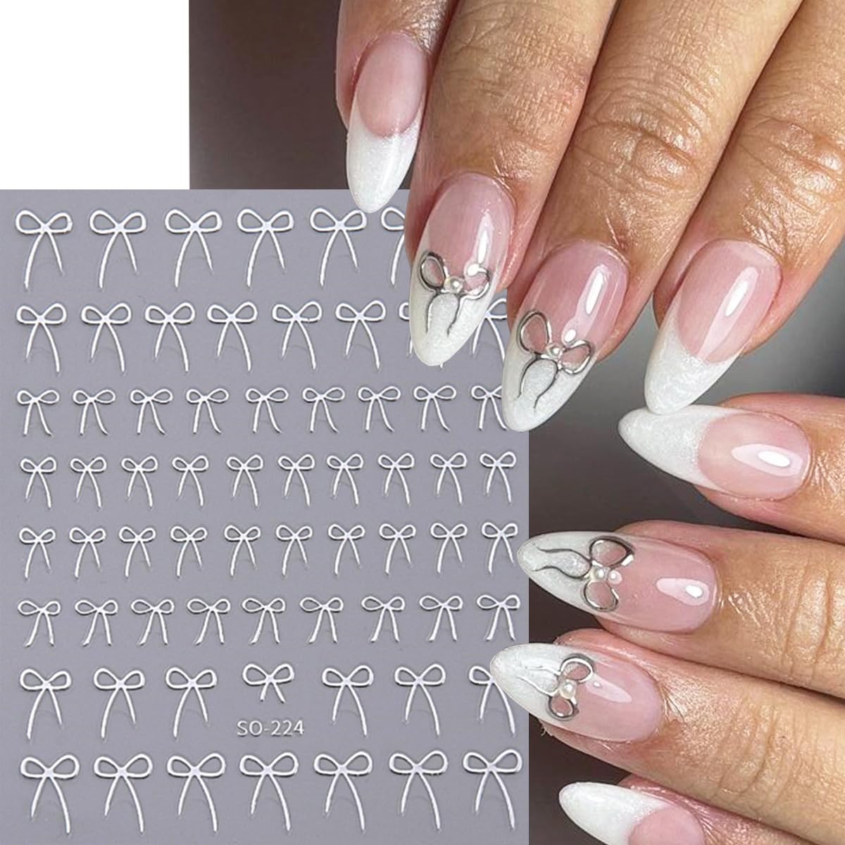 6 Pcs Valentine's Nail Stickers - Black White Gold Bow Nail Art Decals | DIY Manicure Kit for Women, Party Decorations & Gift Ideas for Girlfriends
