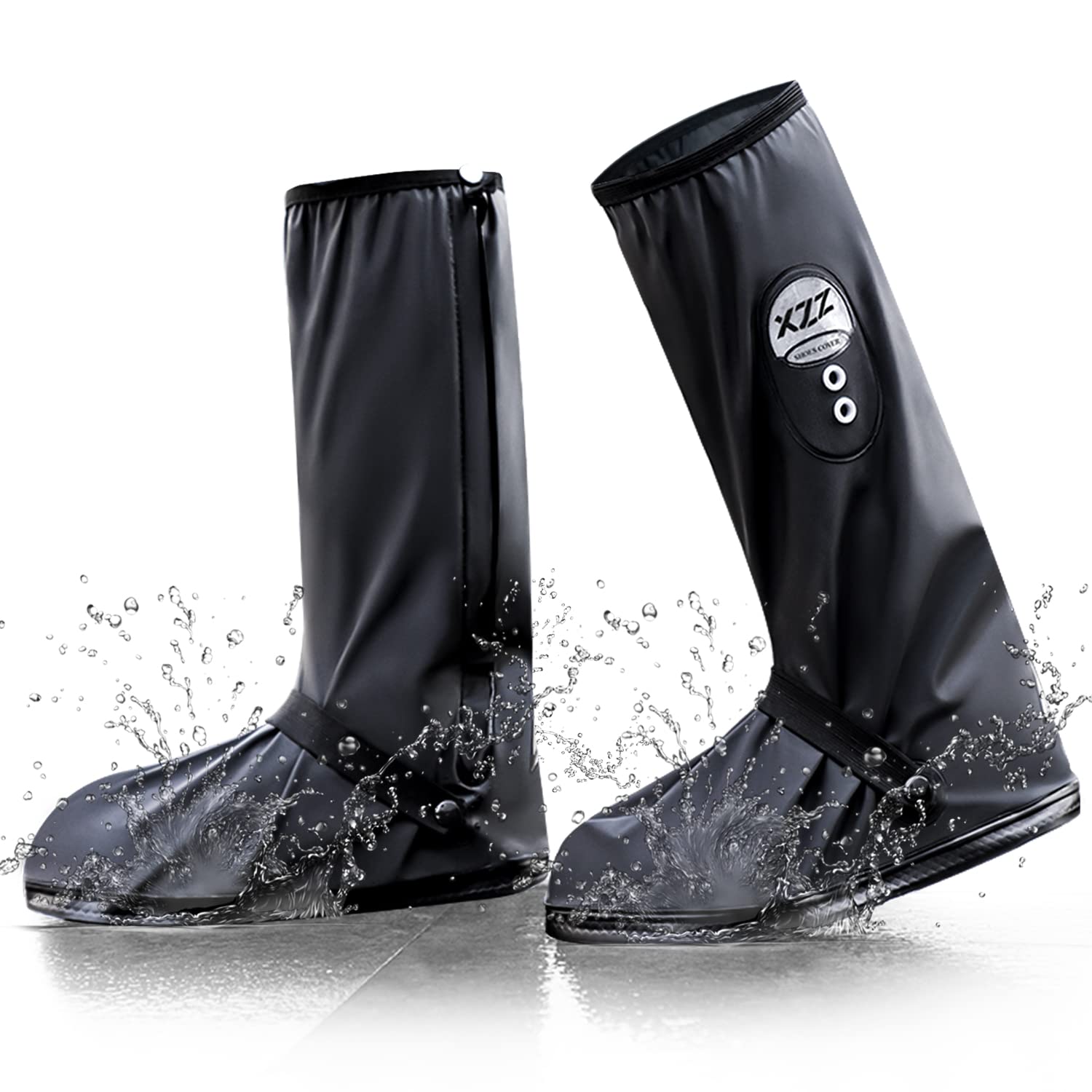 Waterproof Shoe Covers for Men & Women - Reusable Non-Slip Rain Boot Covers with Reflective Strips & Zipper - Foldable Breathable Rain Gear for Walking, Hiking & Outdoor Activities