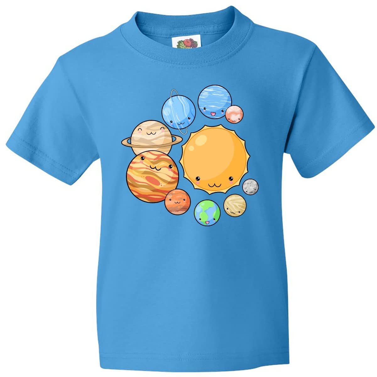 Inktastic Cute Sun and Planets Youth T-Shirt - Space Themed Graphic Tee for Kids | Fun Astronomy Shirt for Boys & Girls | Perfect for School, Playdates & Science Enthusiasts